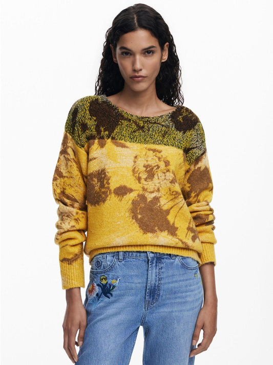 Desigual Maglione jacquard a fiori Donna Giallo