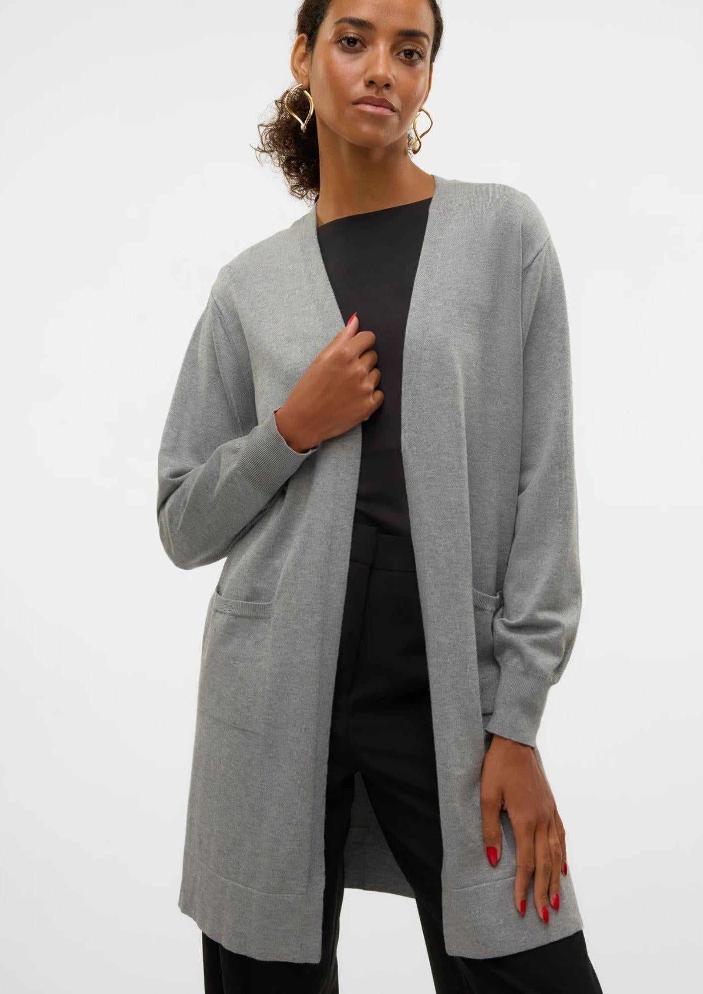 Vero Moda Cardigan Lungo Donna Silje Grigio Medio
