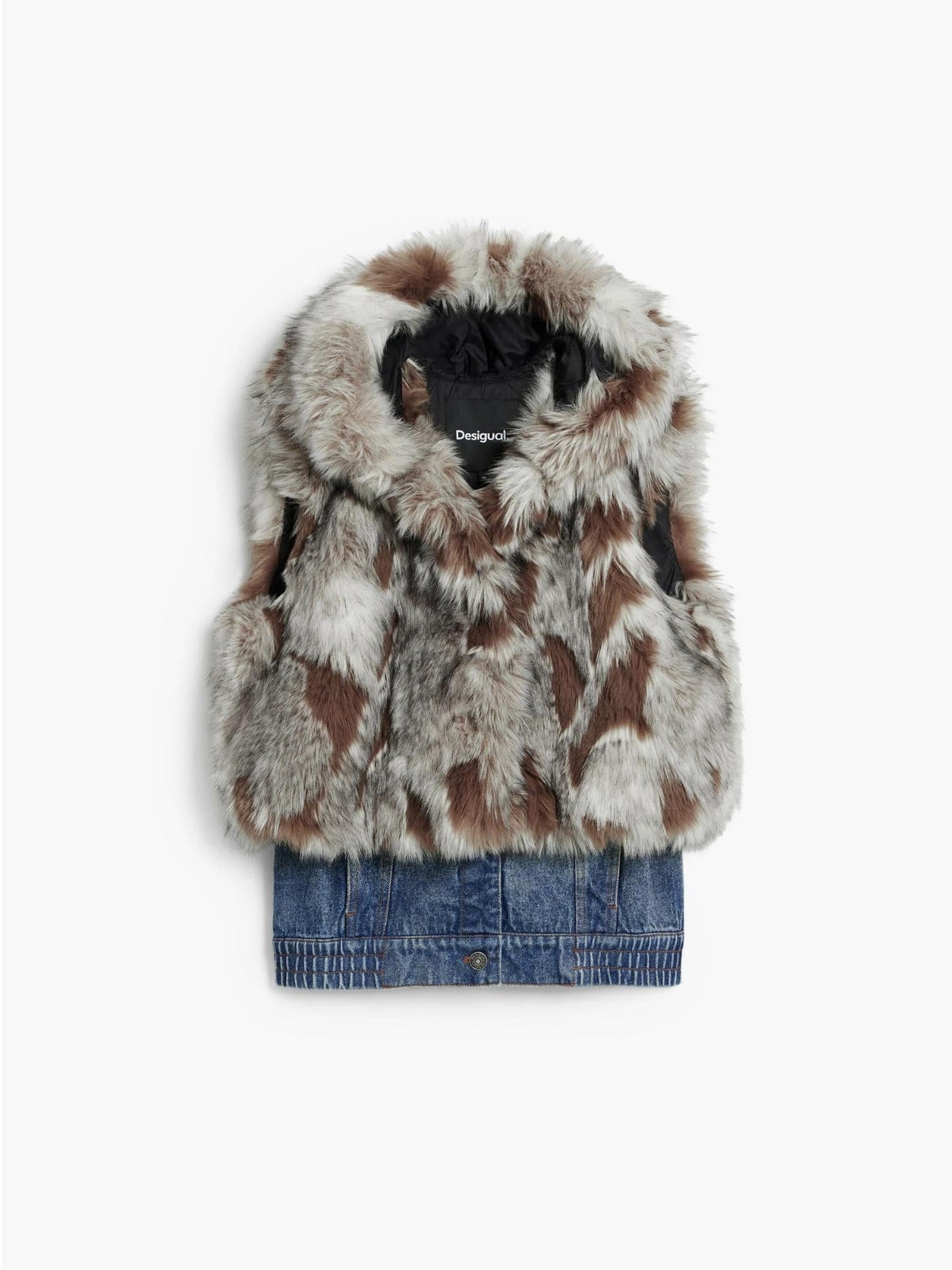 Desigual Gilet di Jeans con Pelliccia Sintetica Donna