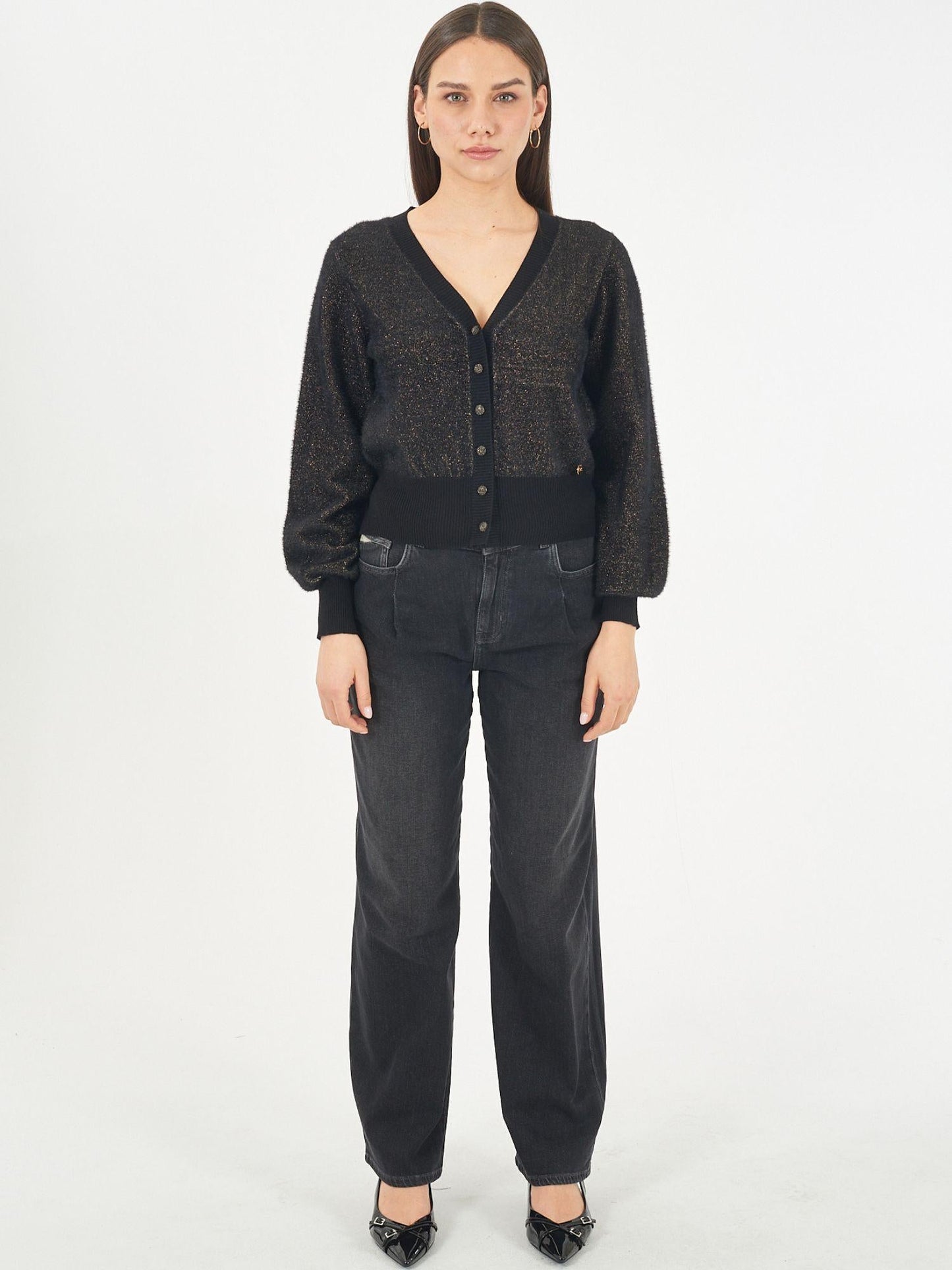 Yes Zee Cardigan Corto Donna Nero