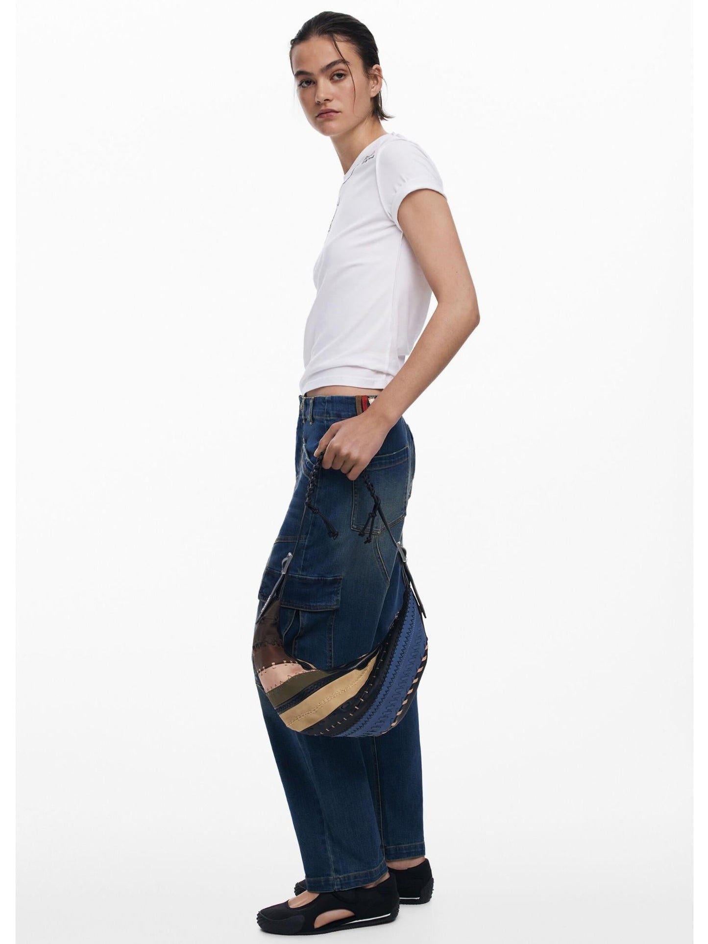 Desigual Borsa a tracolla patchwork media Donna Marrone