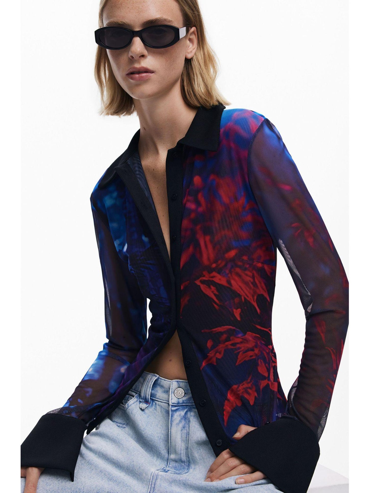 Desigual Maglietta abbottonata in chiffon Donna Nero