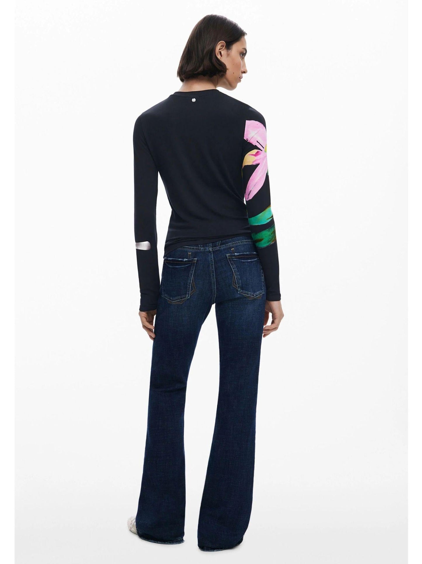 Desigual Maglietta a maniche lunghe con fiori Donna Nero