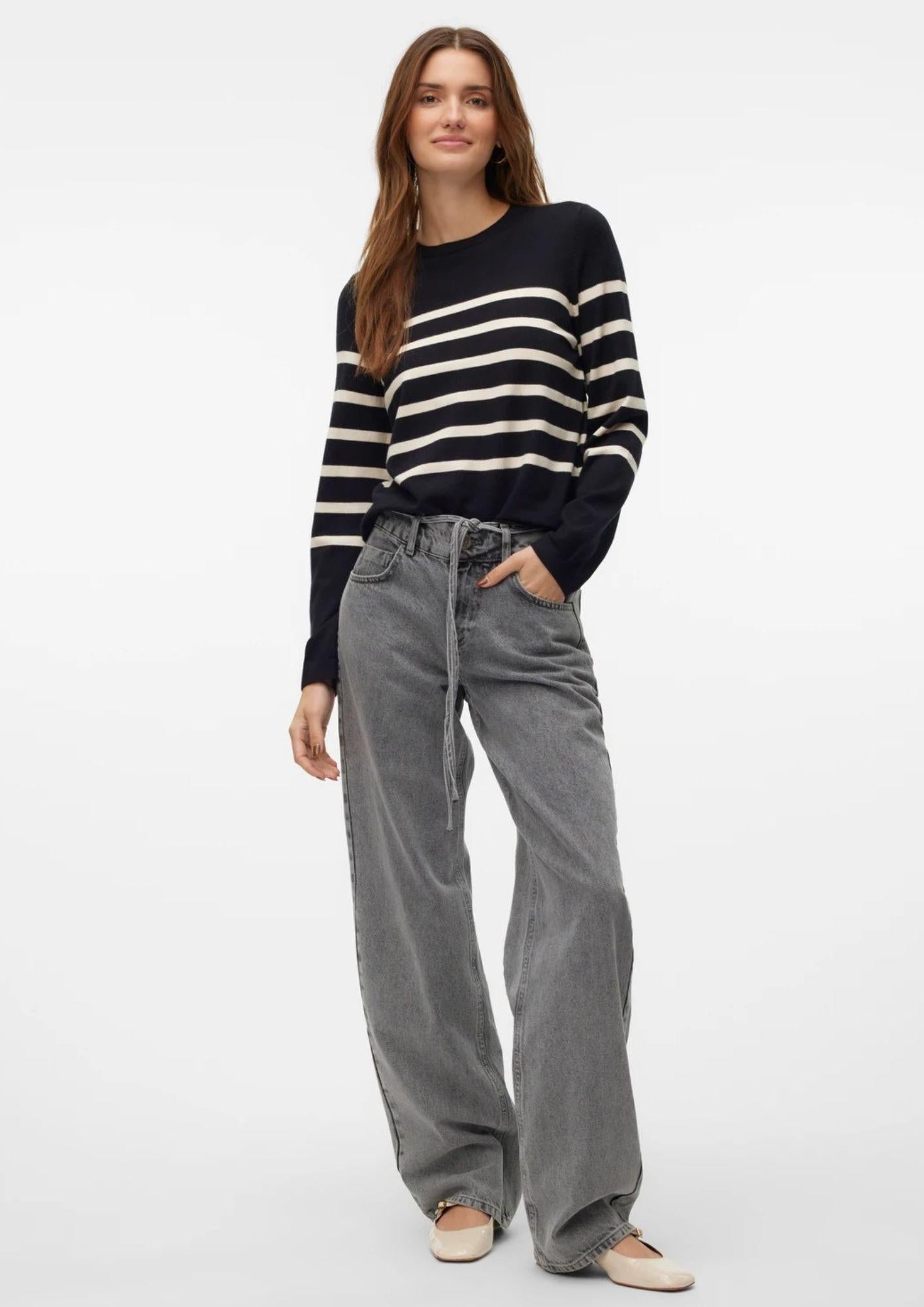 Vero Moda Maglione Donna Saba Nero A Righe Bianche