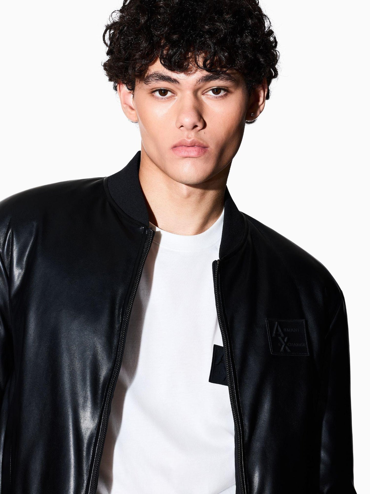 Armani Exchange Giacca Bomber Uomo in Tessuto Lucido Nero