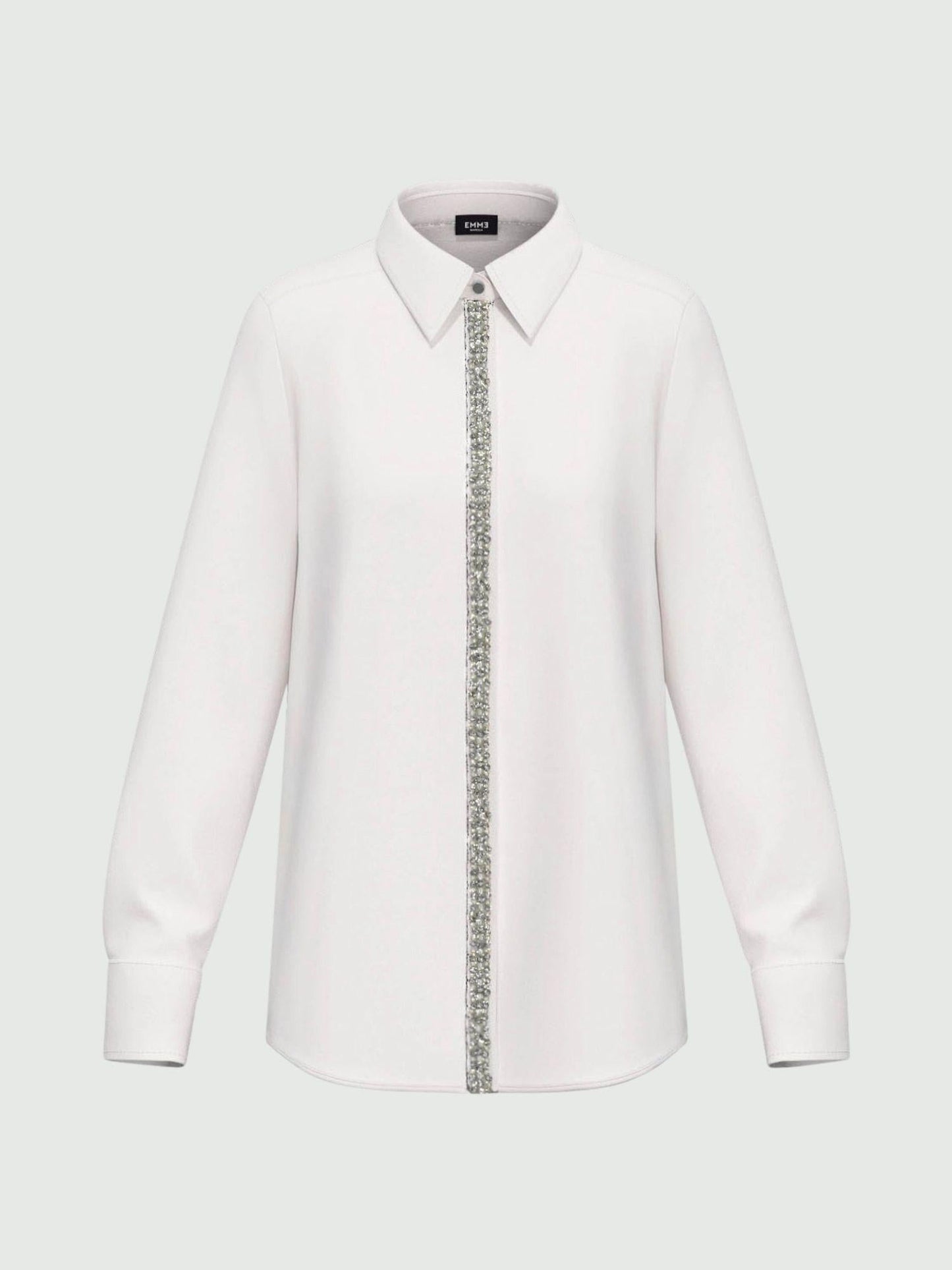 Emme Marella Camicia in popeline con dettagli di perle e strass Donna Valda Bianco