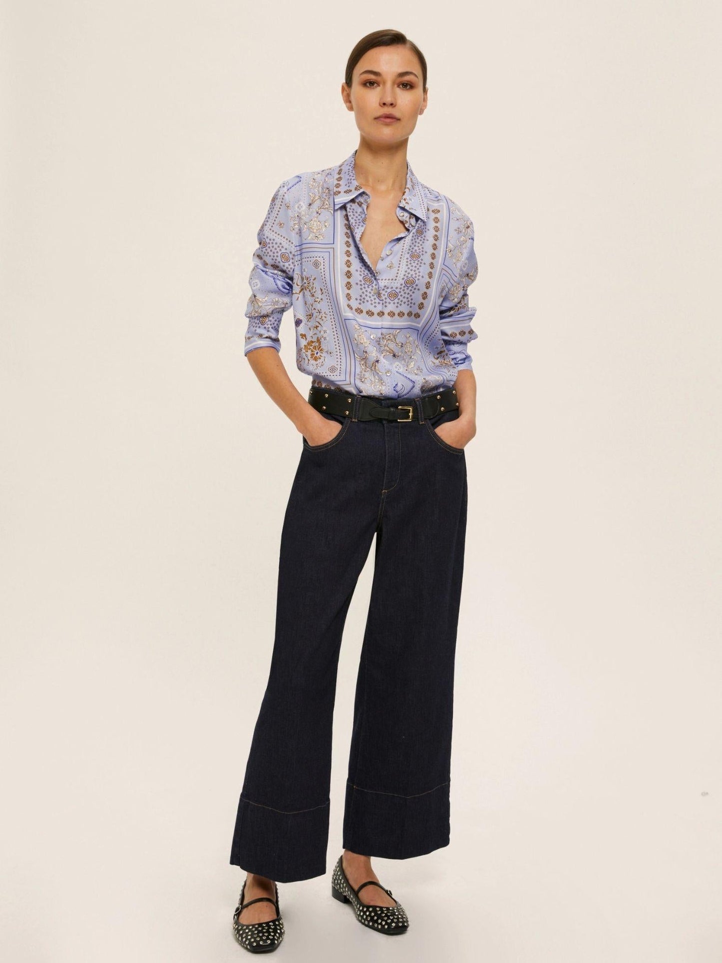 Emme Marella Camicia in twill di viscosa stampata Donna Brunico Azzurro