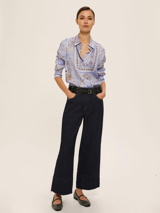 Emme Marella Camicia in twill di viscosa stampata Donna Brunico Azzurro