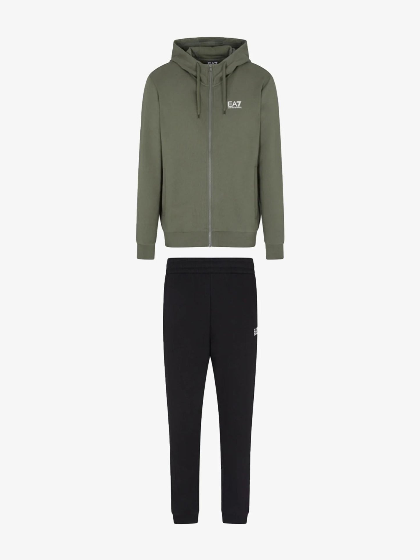 EA7 Emporio Armani Tuta Uomo con cappuccio e zip Verde Nero