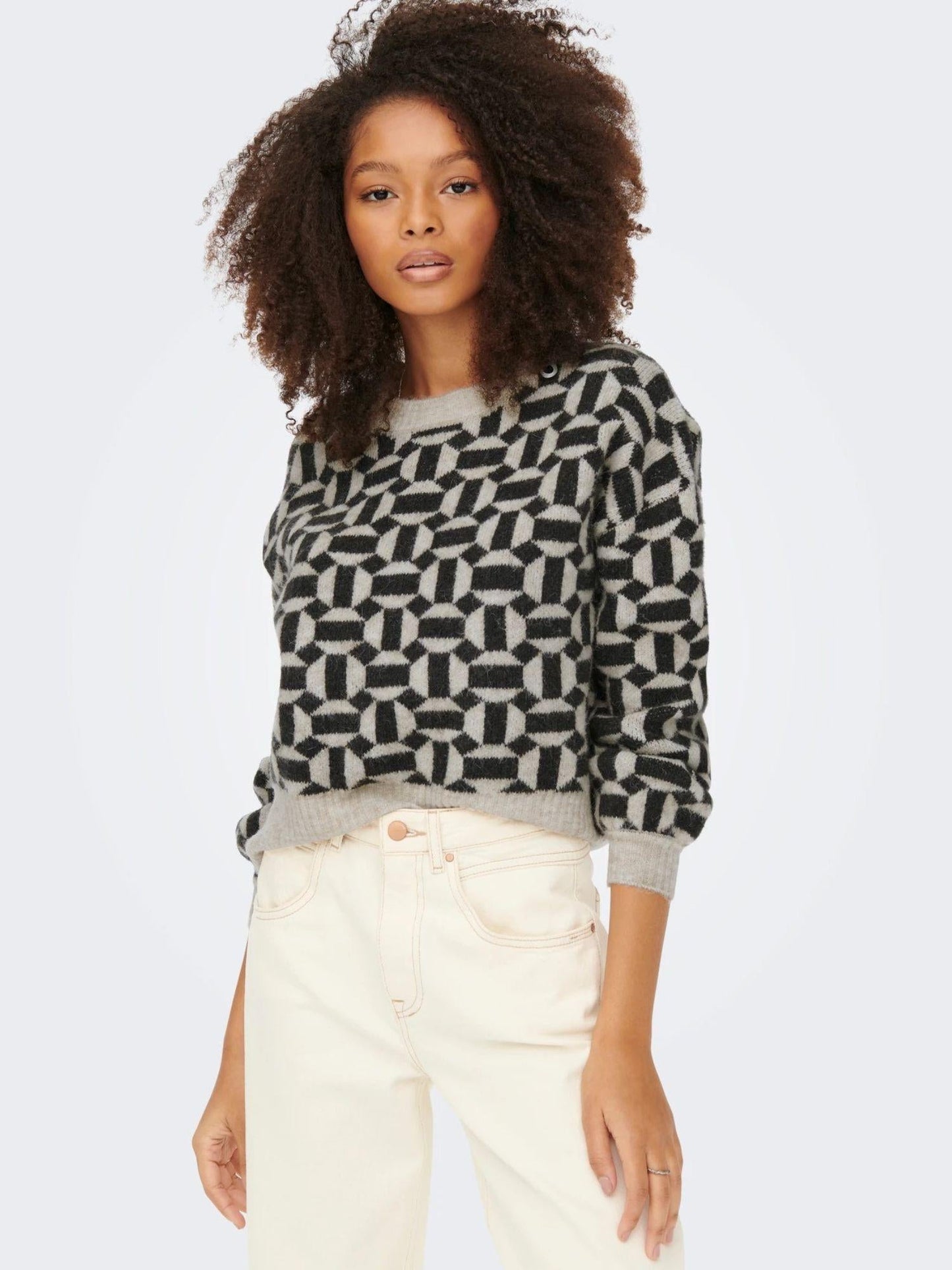 Only Maglione Donna Geo Grigio Oatmeal
