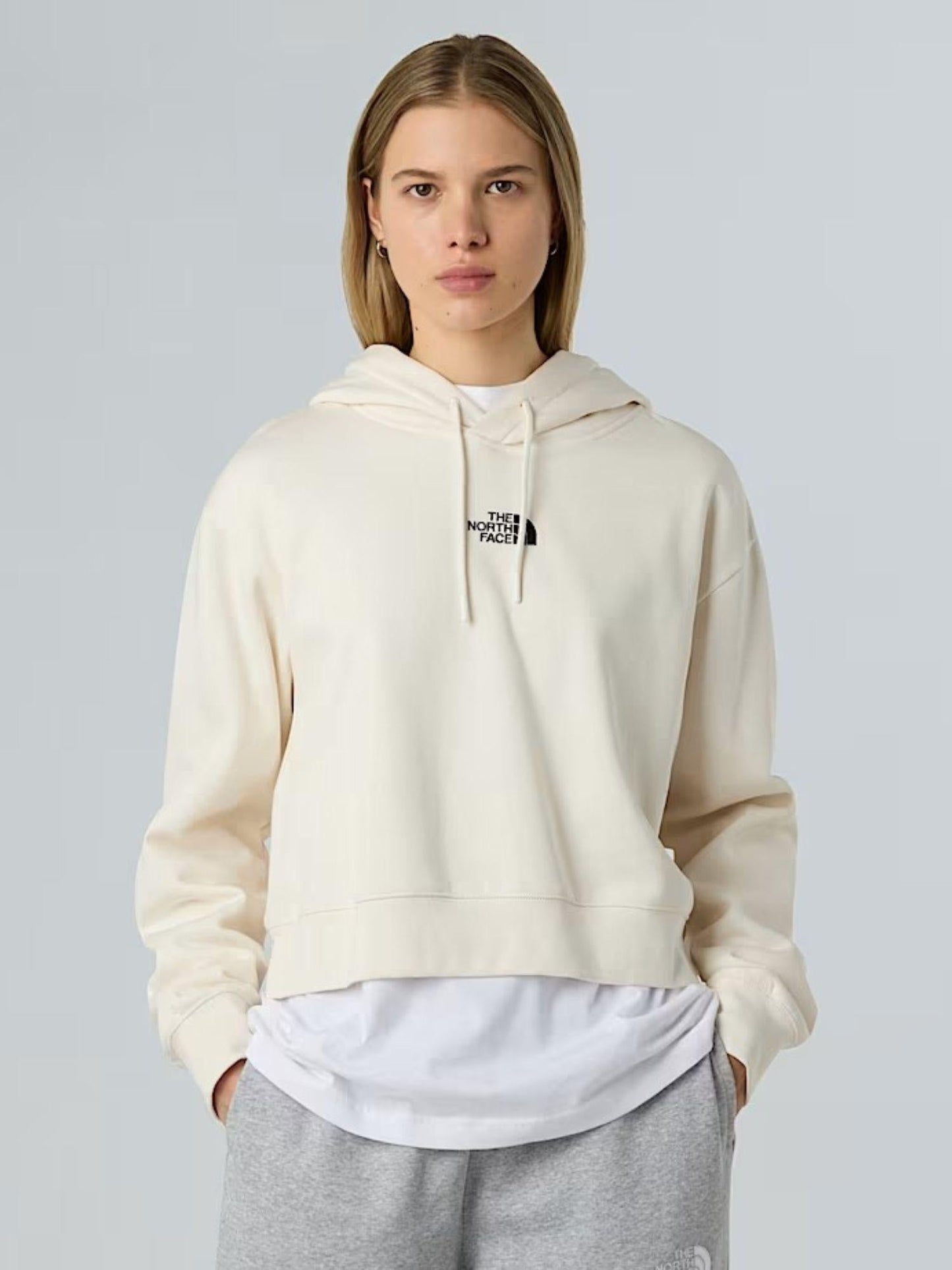 The North Face Felpa Donna Essential Corta In Vita Con Cappuccio Bianco Dune