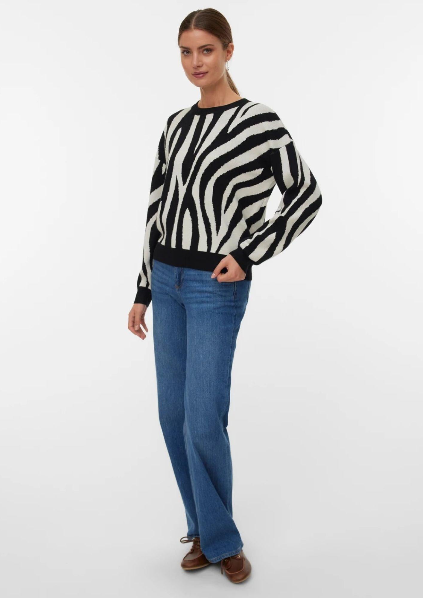 Vero Moda Maglione Donna Siljeanimal Nero Animalier