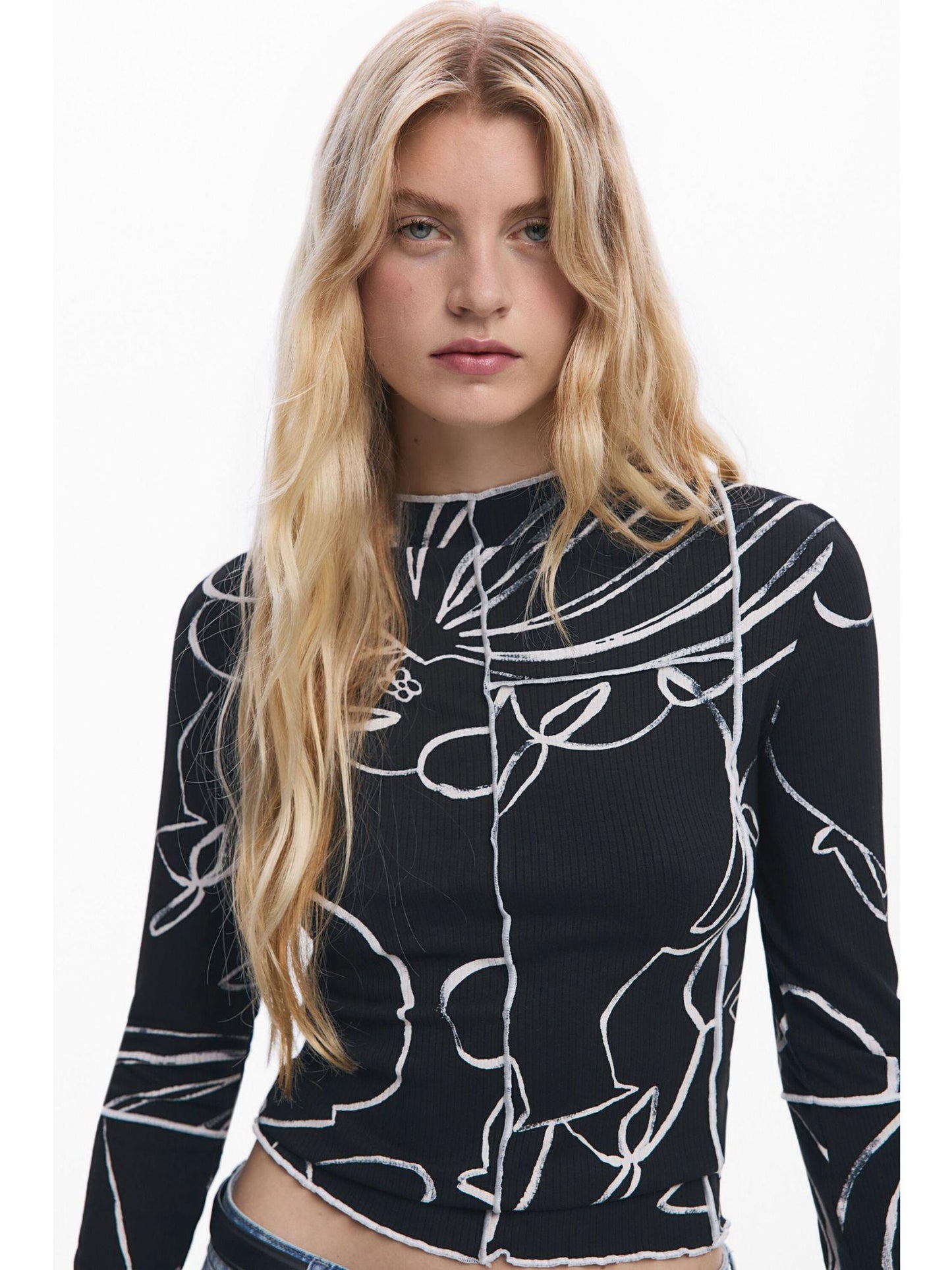 Desigual Maglietta silhouette vasi Donna Nero