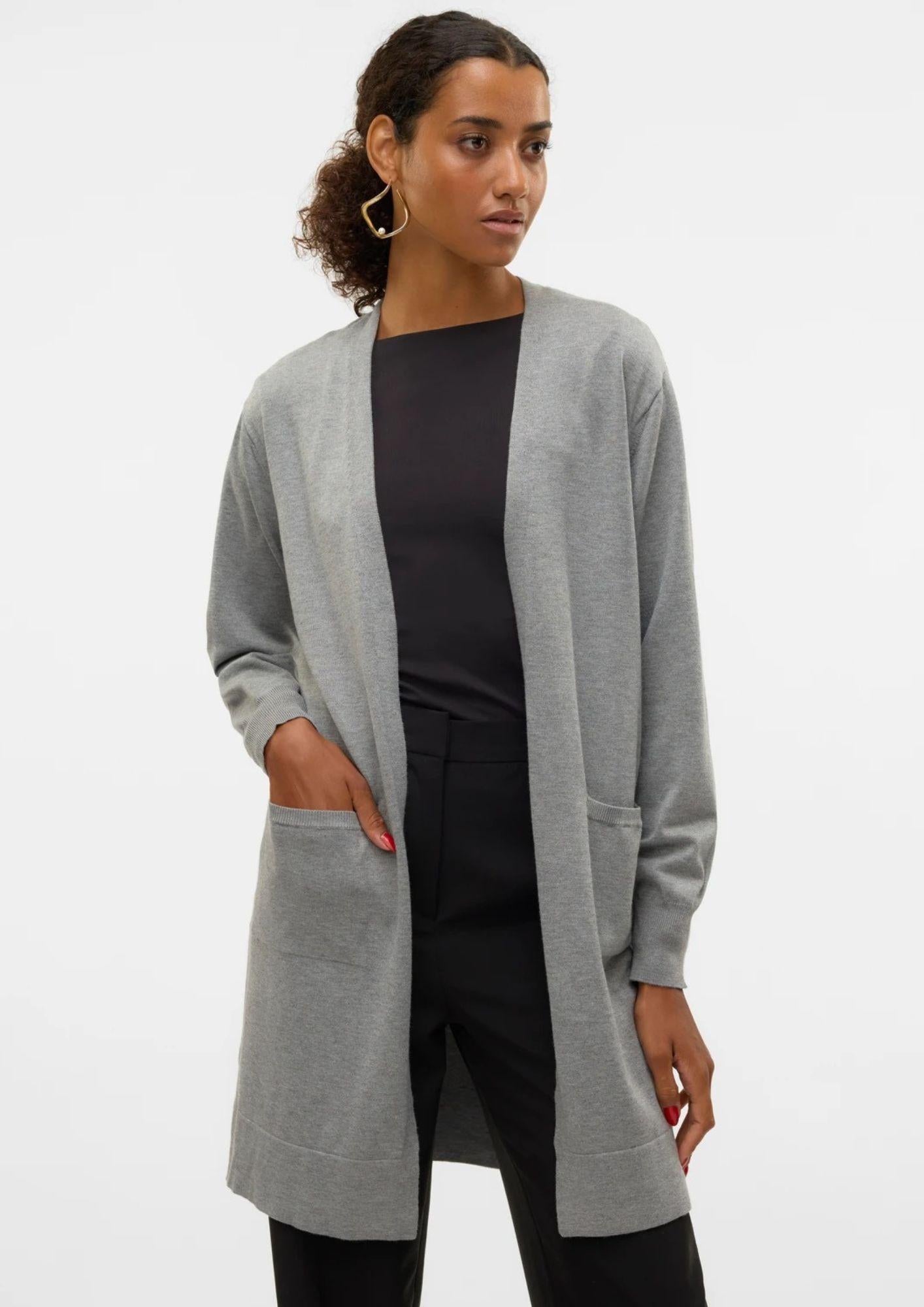 Vero Moda Cardigan Lungo Donna Silje Grigio Medio