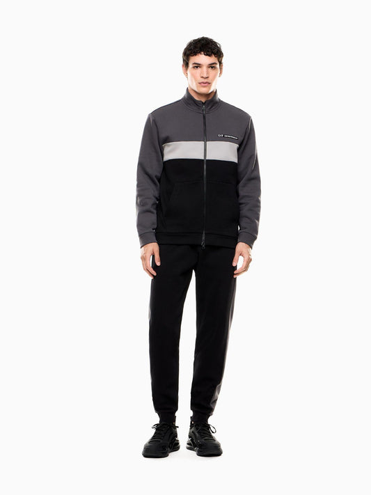 EA7 Emporio Armani Tuta Uomo Athletic Colour Block In Misto Cotone Organico Nero Asfalto