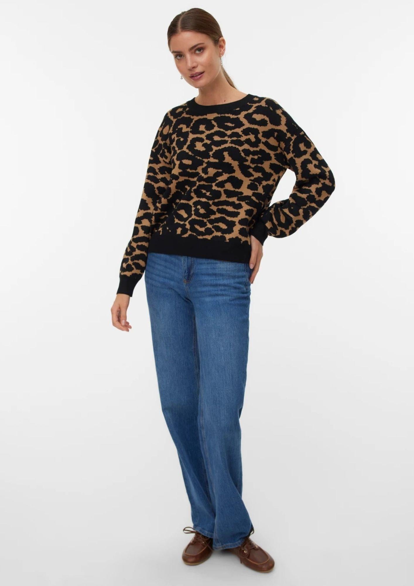 Vero Moda Pullover Donna Siljeanimal Marrone Animalier