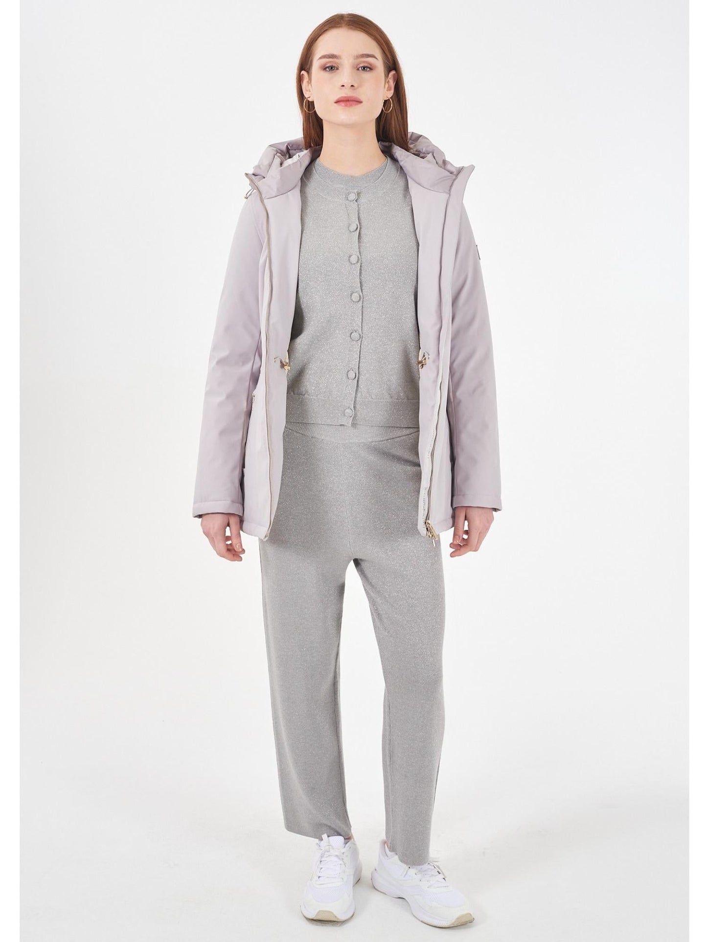 Yes Zee Cappotto Softshell con Cappuccio e Coulisse Donna Grigio Perla