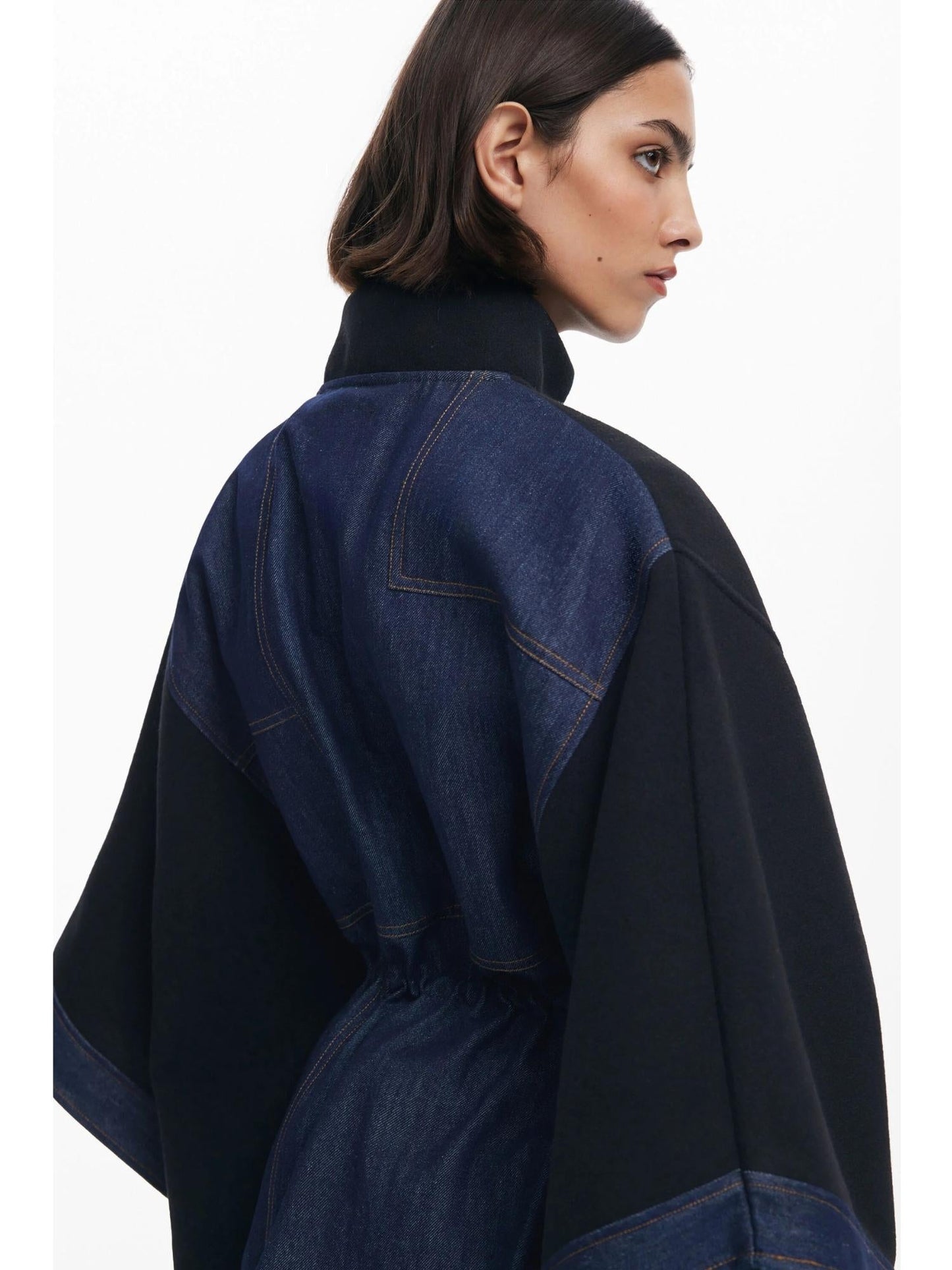 Desigual Poncho in denim combinato Donna Nero