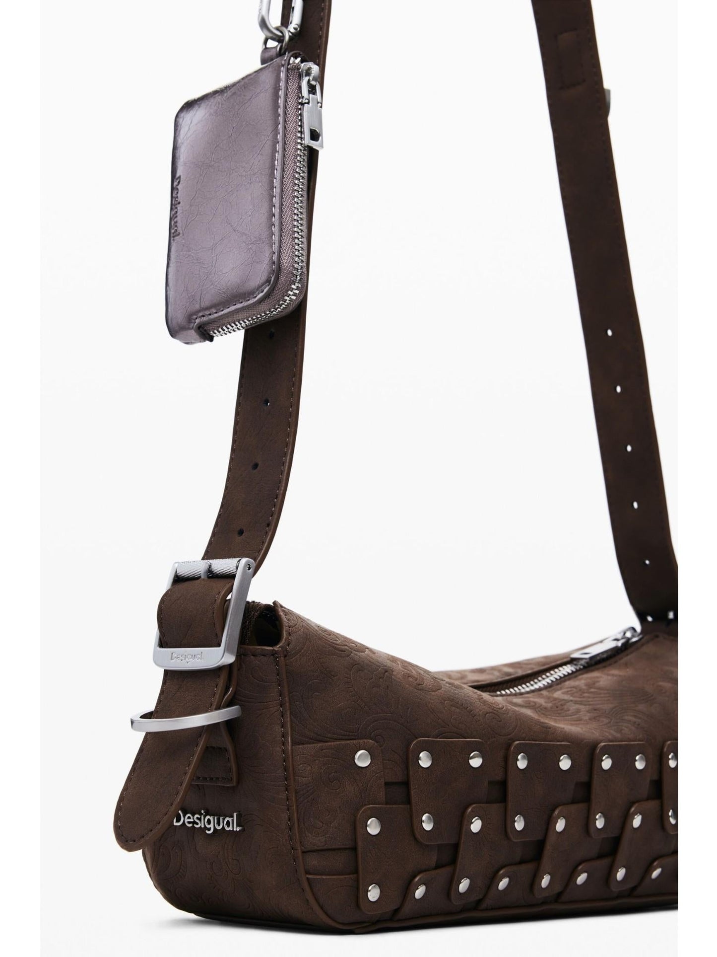 Desigual Piccola borsa baguette patch con borchie Donna Marrone