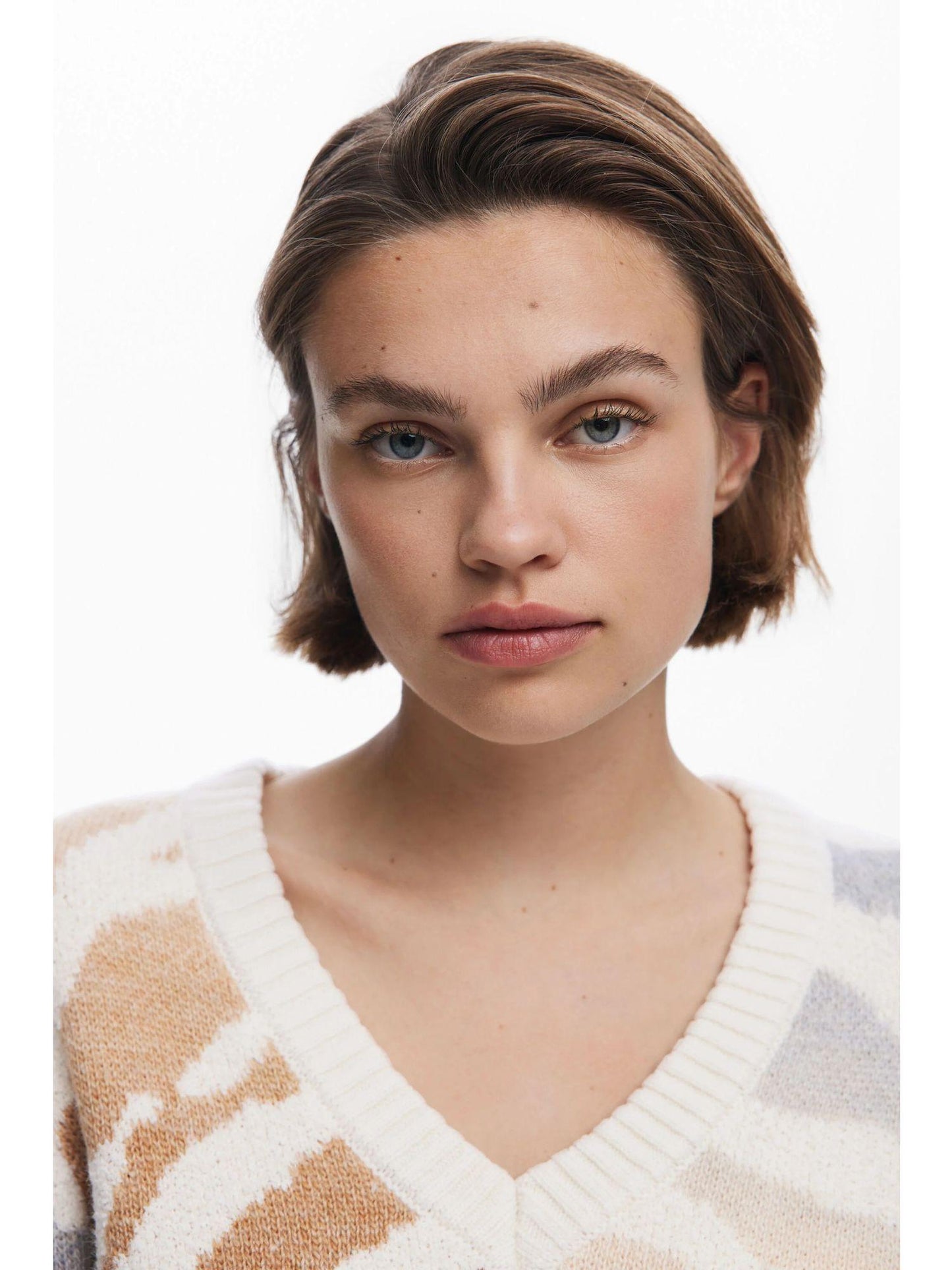 Desigual Maglione zebrato con scollo a V Donna Bianco