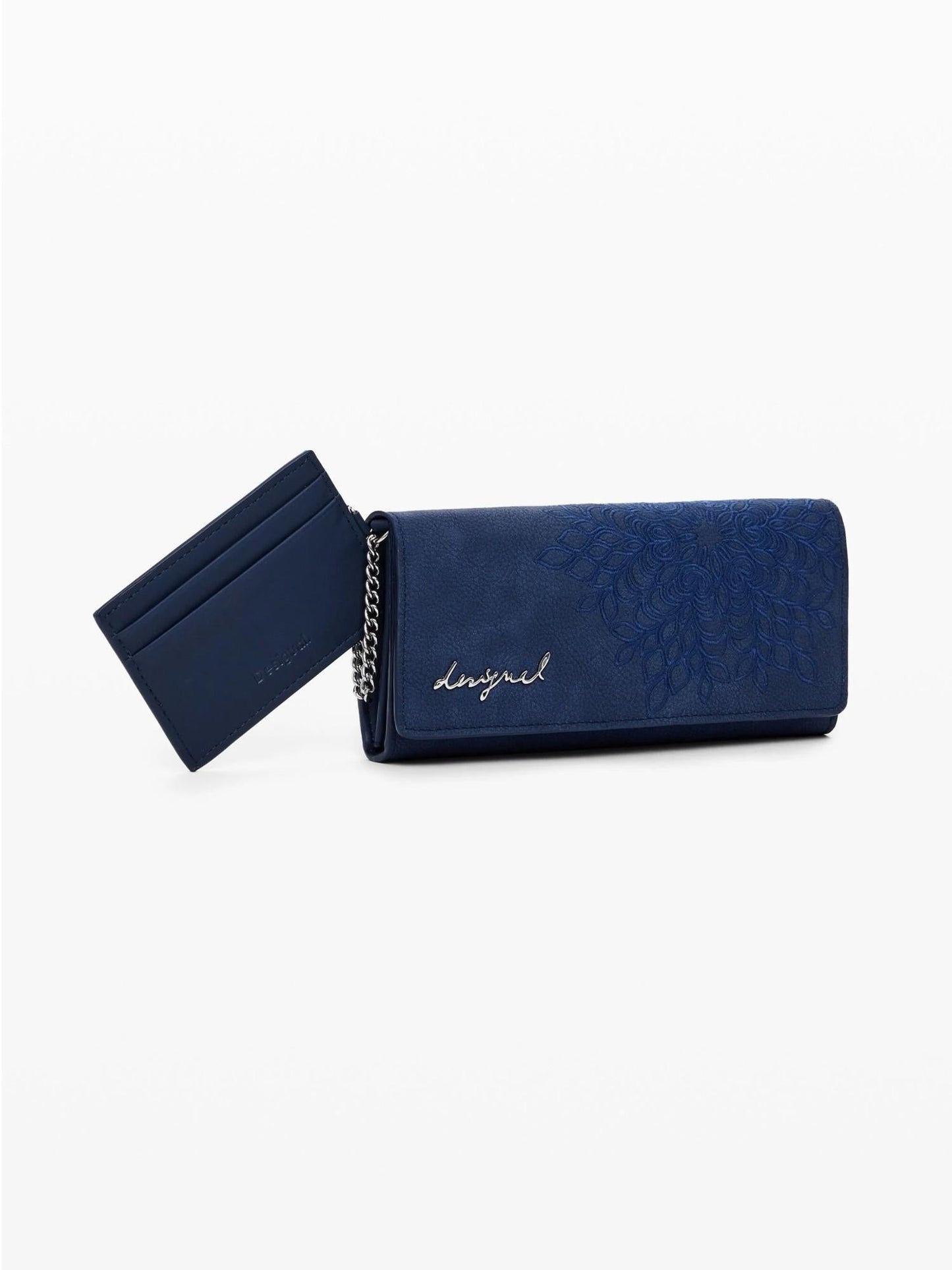 Desigual Portamonete effetto pelle ricamato medio Donna Blu