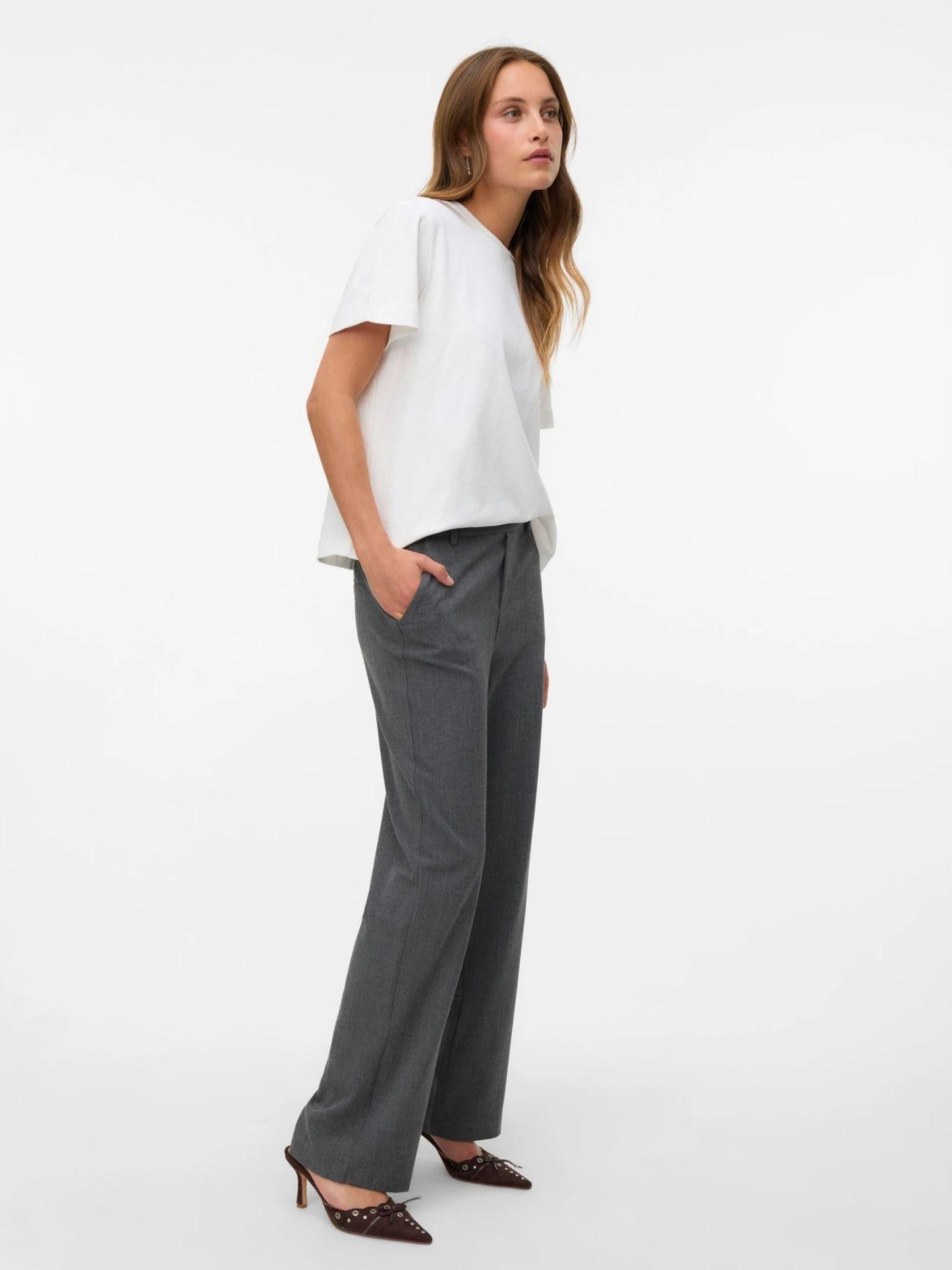 Vero Moda Pantaloni Donna Maya A Vita Media Nero Grey Melange