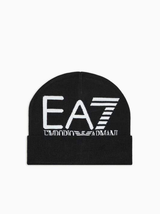 EA7 Emporio Armani Beanie Unisex Visibility Con Maxi Logo EA7 Nero Logo Bianco