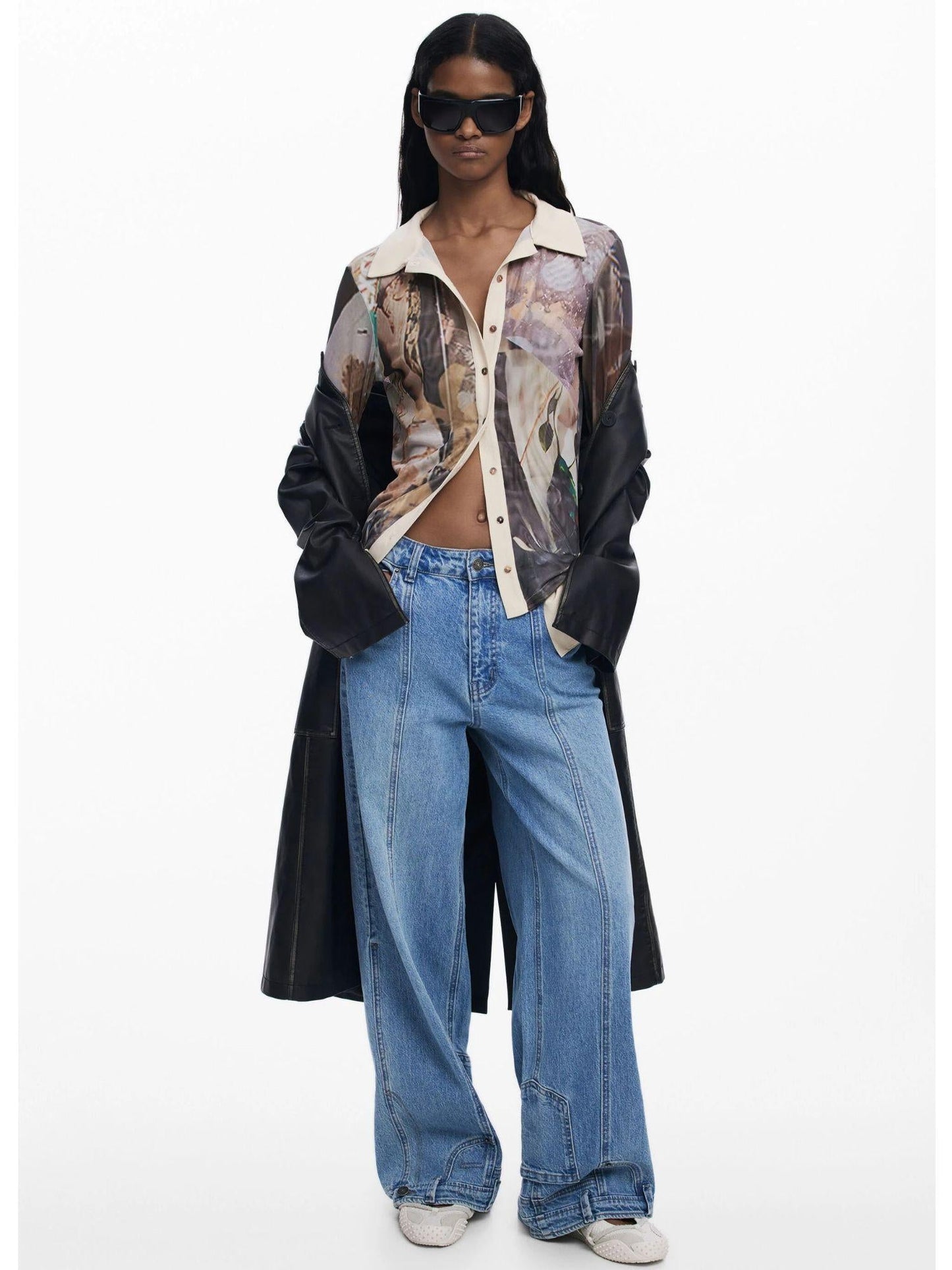 Desigual Maglietta in chiffon con polsini Donna Marrone