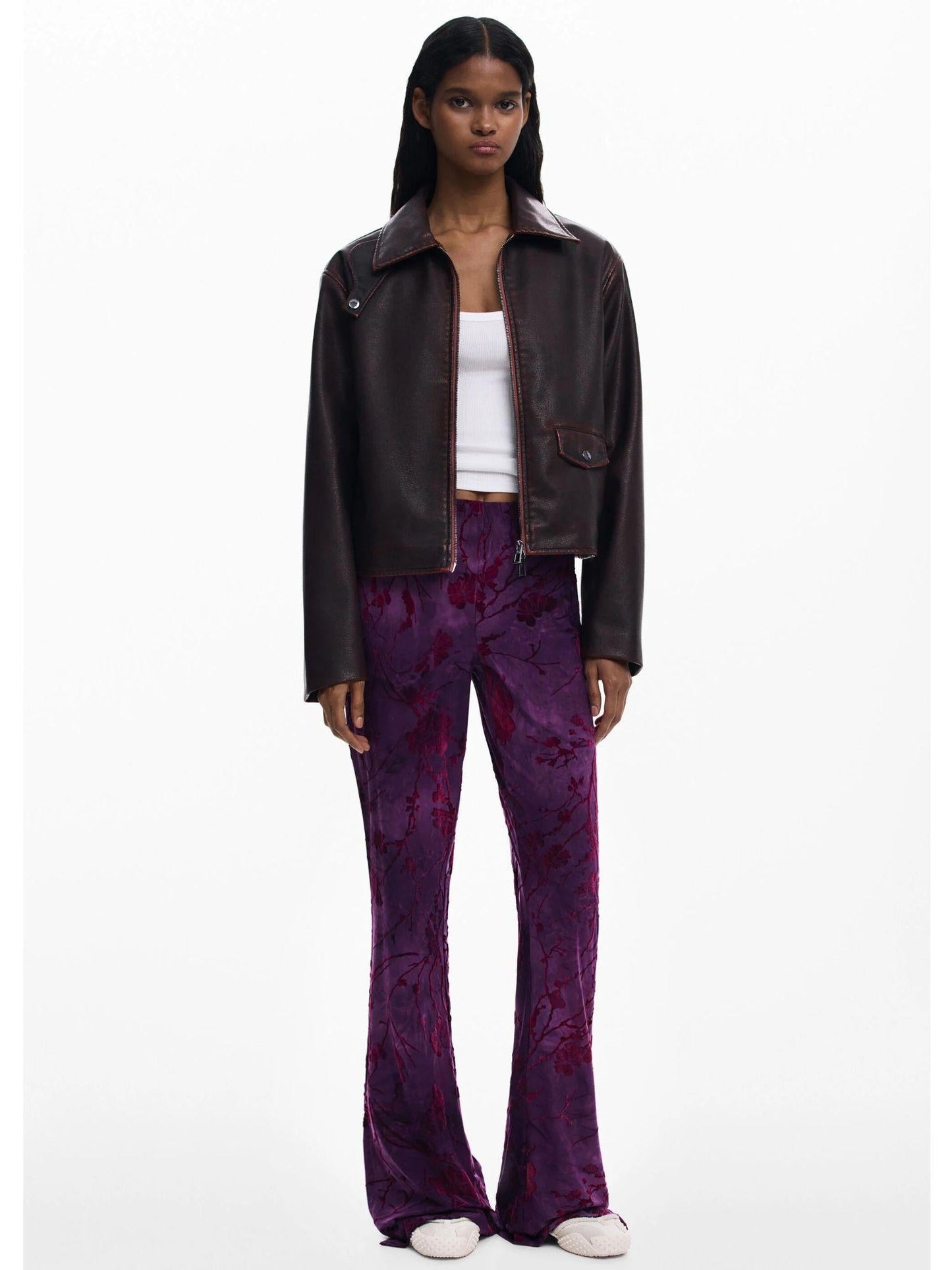 Desigual Pantaloni fluidi a zampa con texture Donna Viola