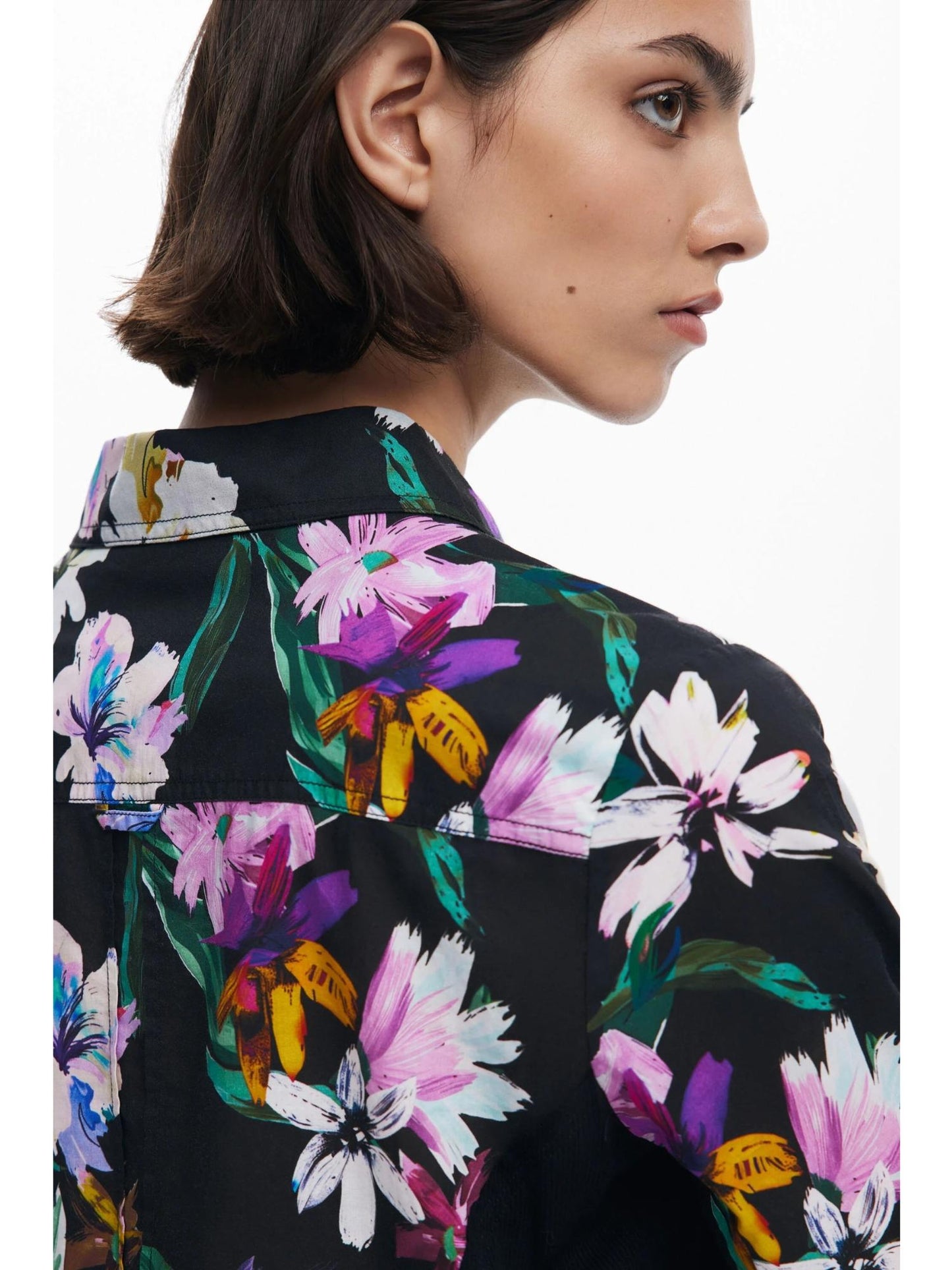 Desigual Camicia a fiori silhouette combinata Donna Nero