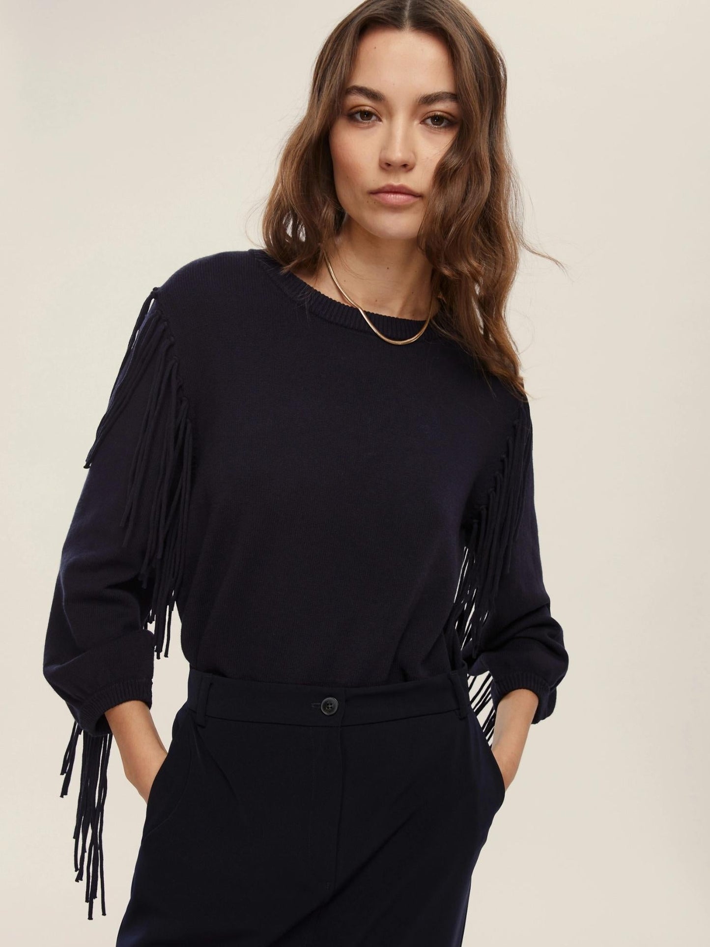 Emme Marella Maglia over con frange Donna Falco Blu