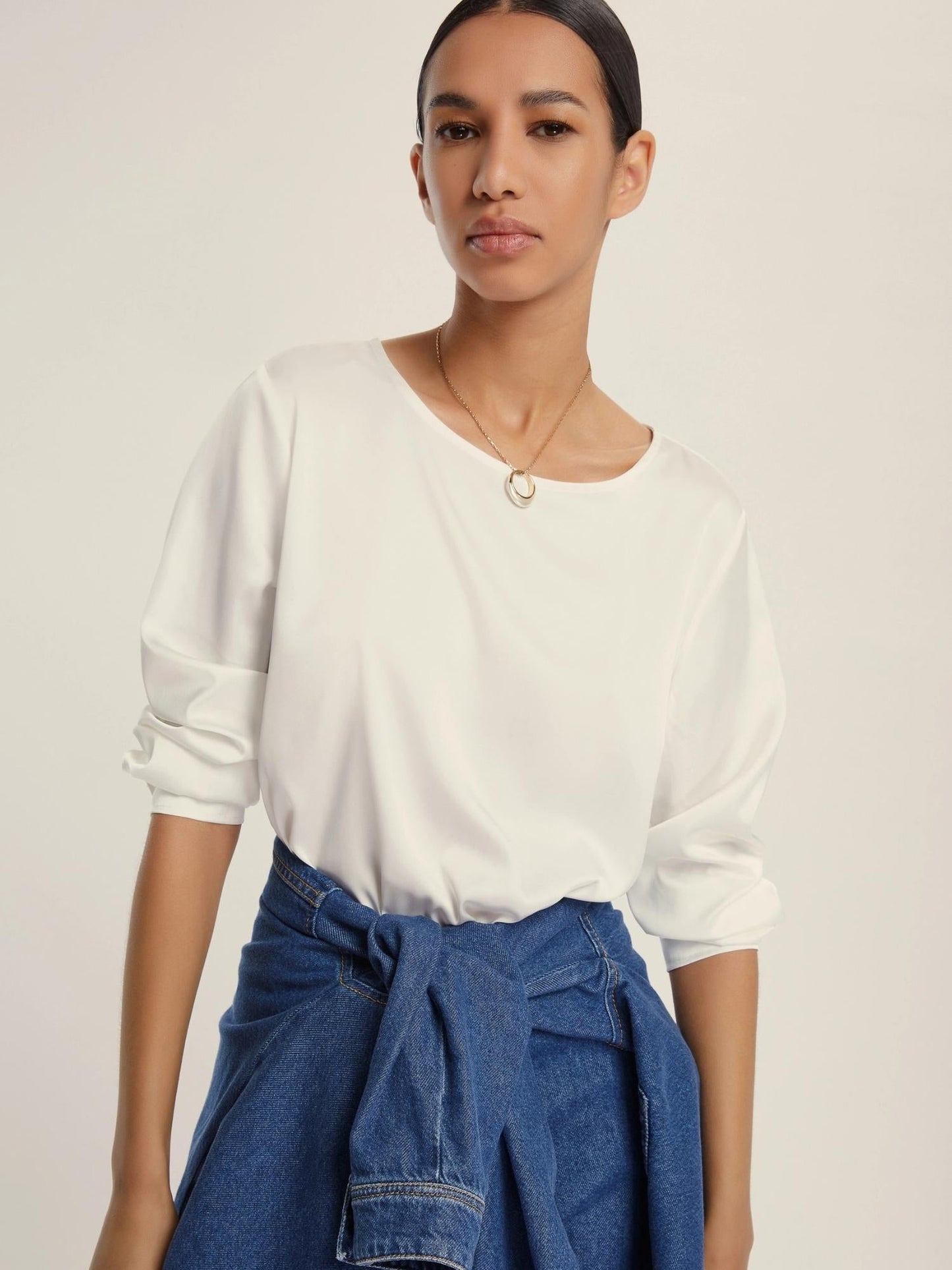 Emme Marella Blusa in raso stretch Donna Madera  Bianco