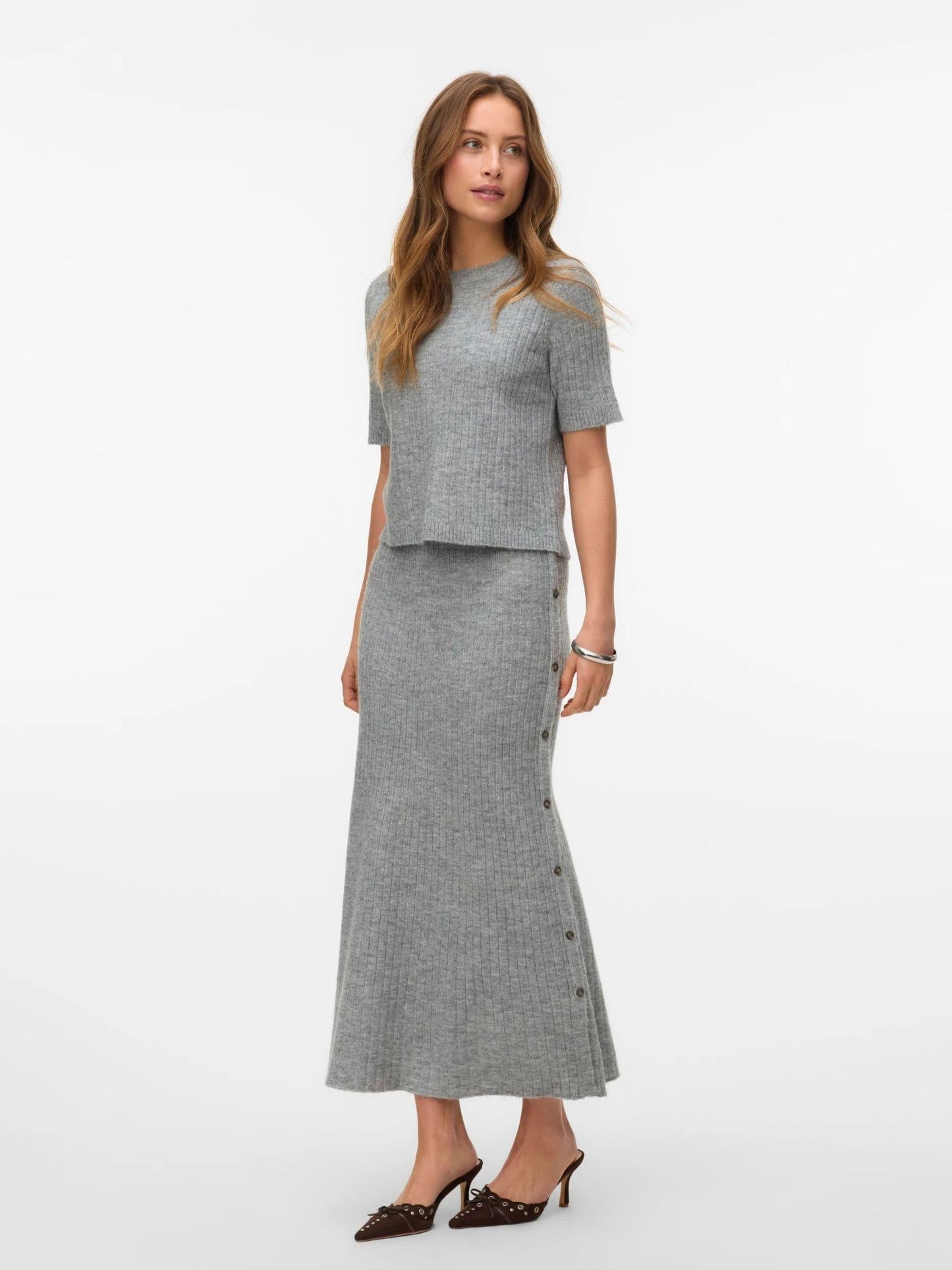 Vero Moda Gonna Midi Donna Sally Light Grey Melange