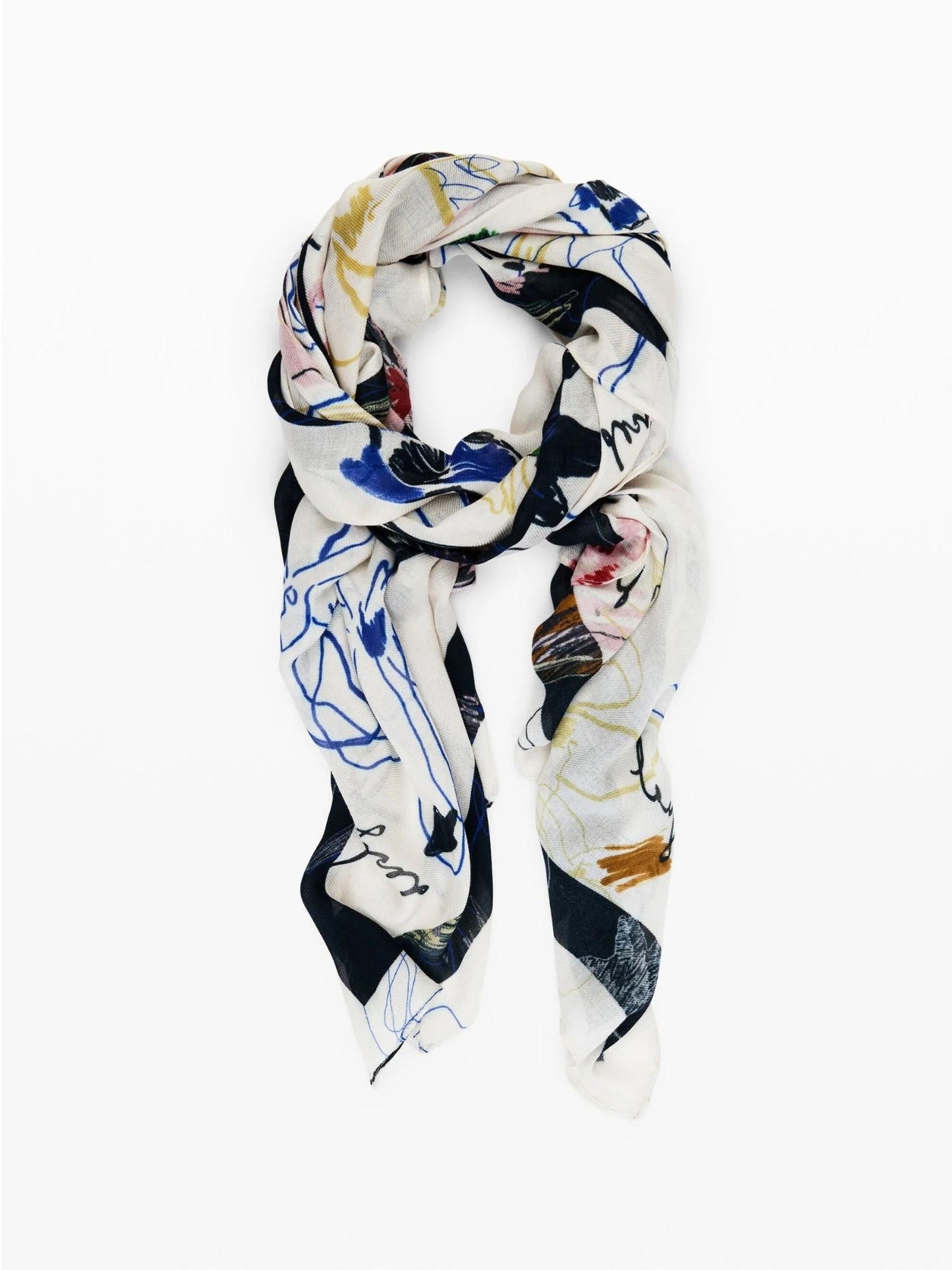 Desigual Foulard rettangolare con tratti Donna Bianco