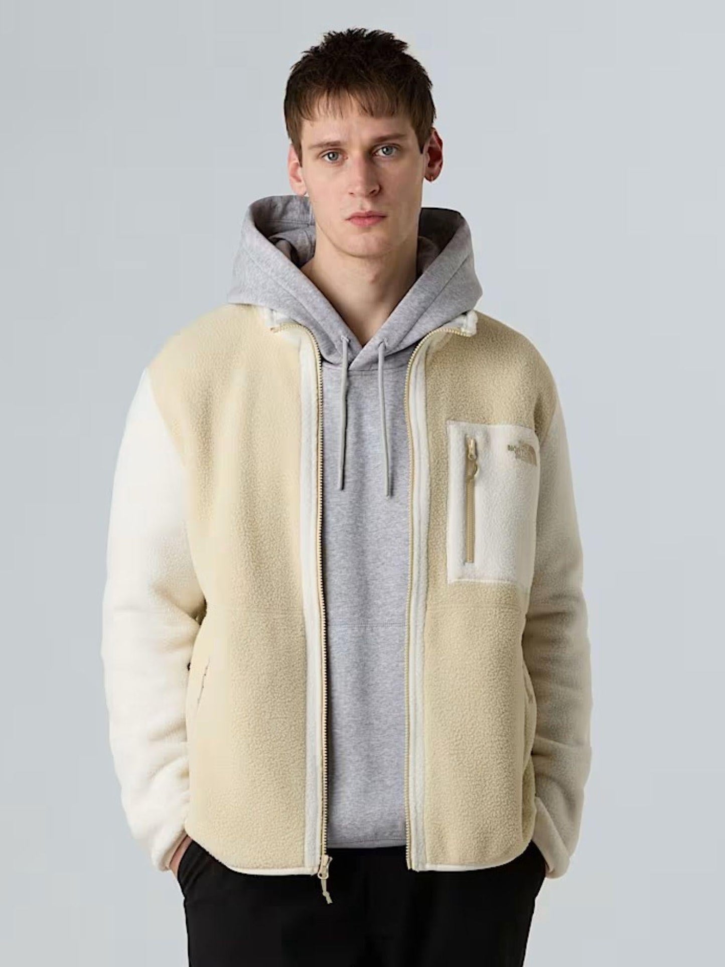 The North Face Giacca In Pile Uomo Yumiori Con Cerniera Integrale Bianco Dune Ghiaia