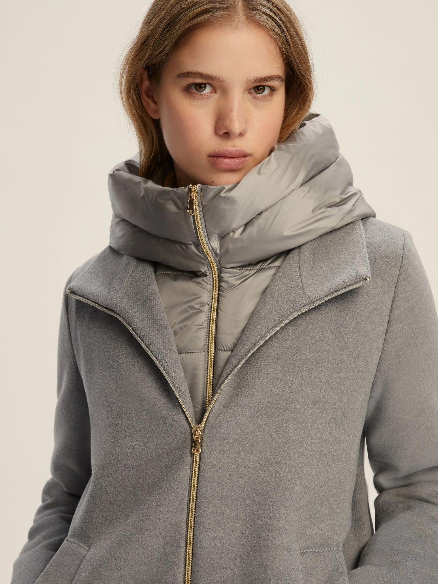 Emme Marella Giaccone Imbottito in Panno Soft Donna Sorriso Grigio Chiaro