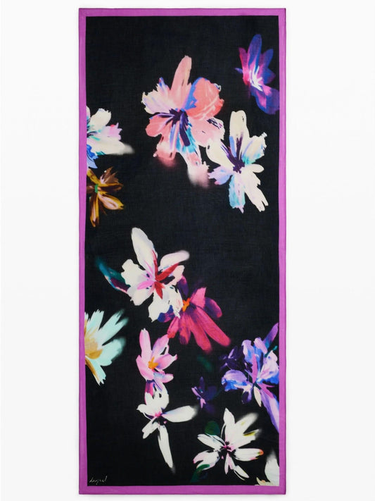 Desigual Foulard rettangolare a fiori Donna Nero