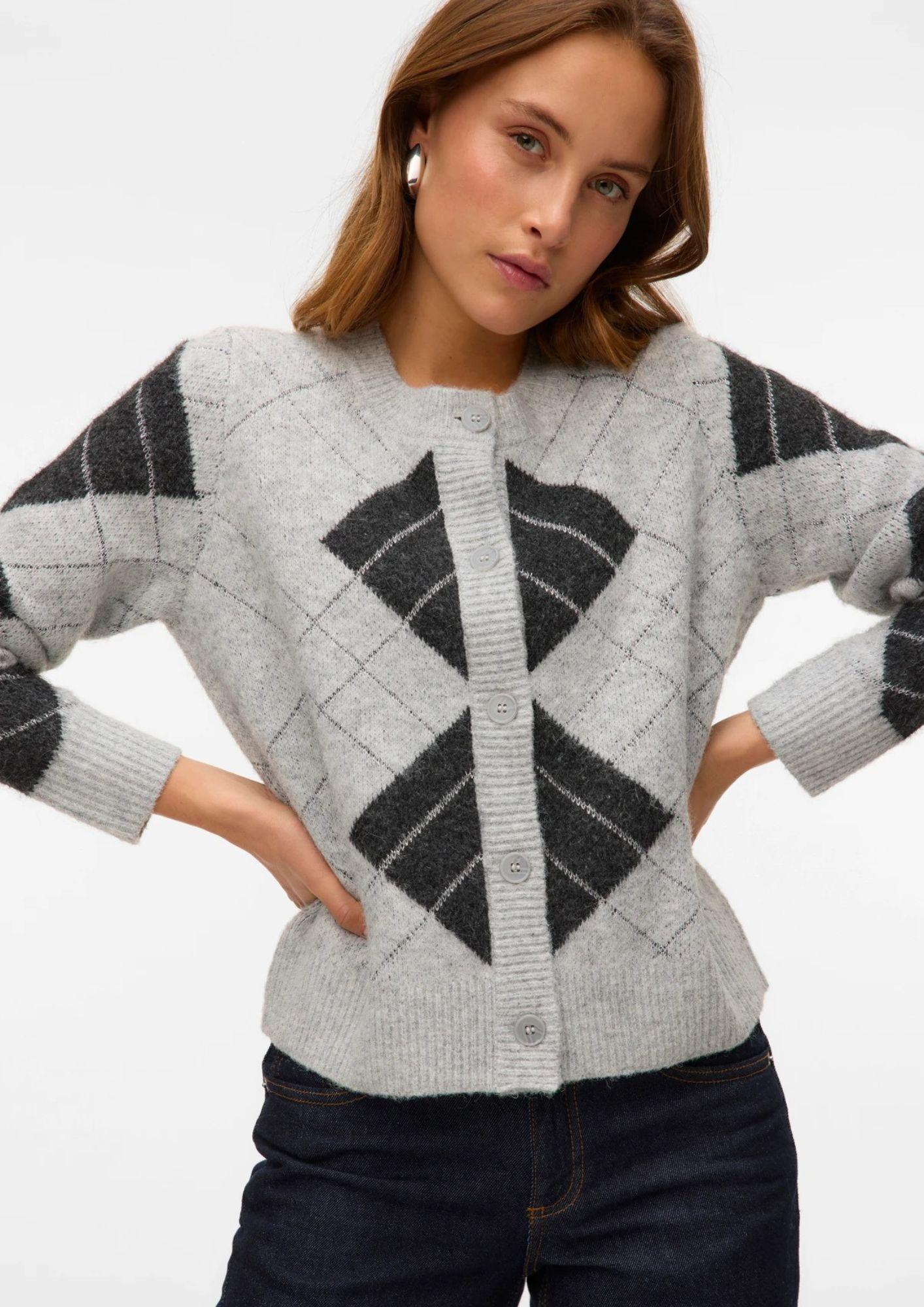 Vero Moda Cardigan Donna Dae Grigio Chiaro Dettaglia Grigio scuro