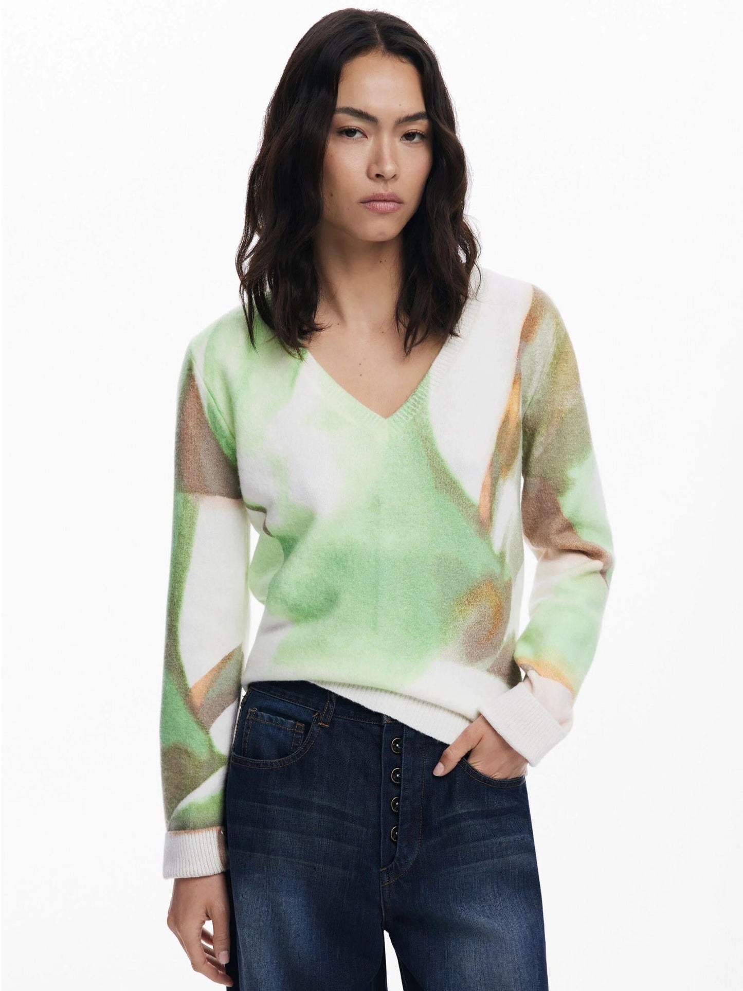 Desigual Maglione morbido con scollo a V Donna Verde