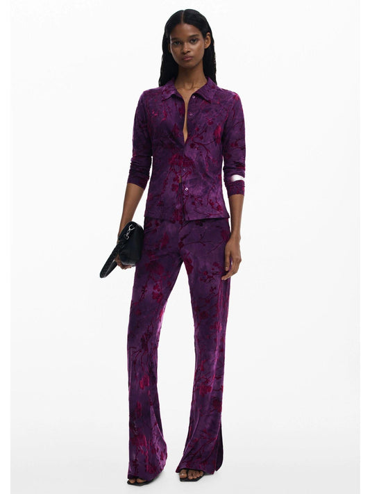 Desigual Pantaloni fluidi a zampa con texture Donna Viola