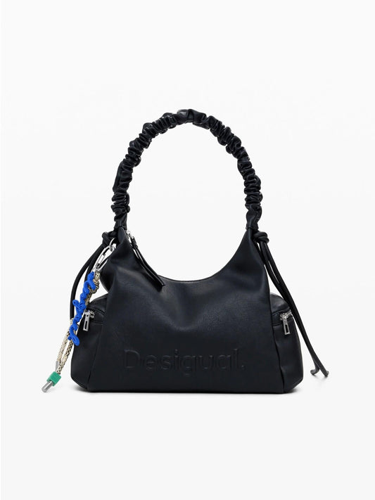 Desigual Borsa logo 3D con manico arricciato media Donna Nero