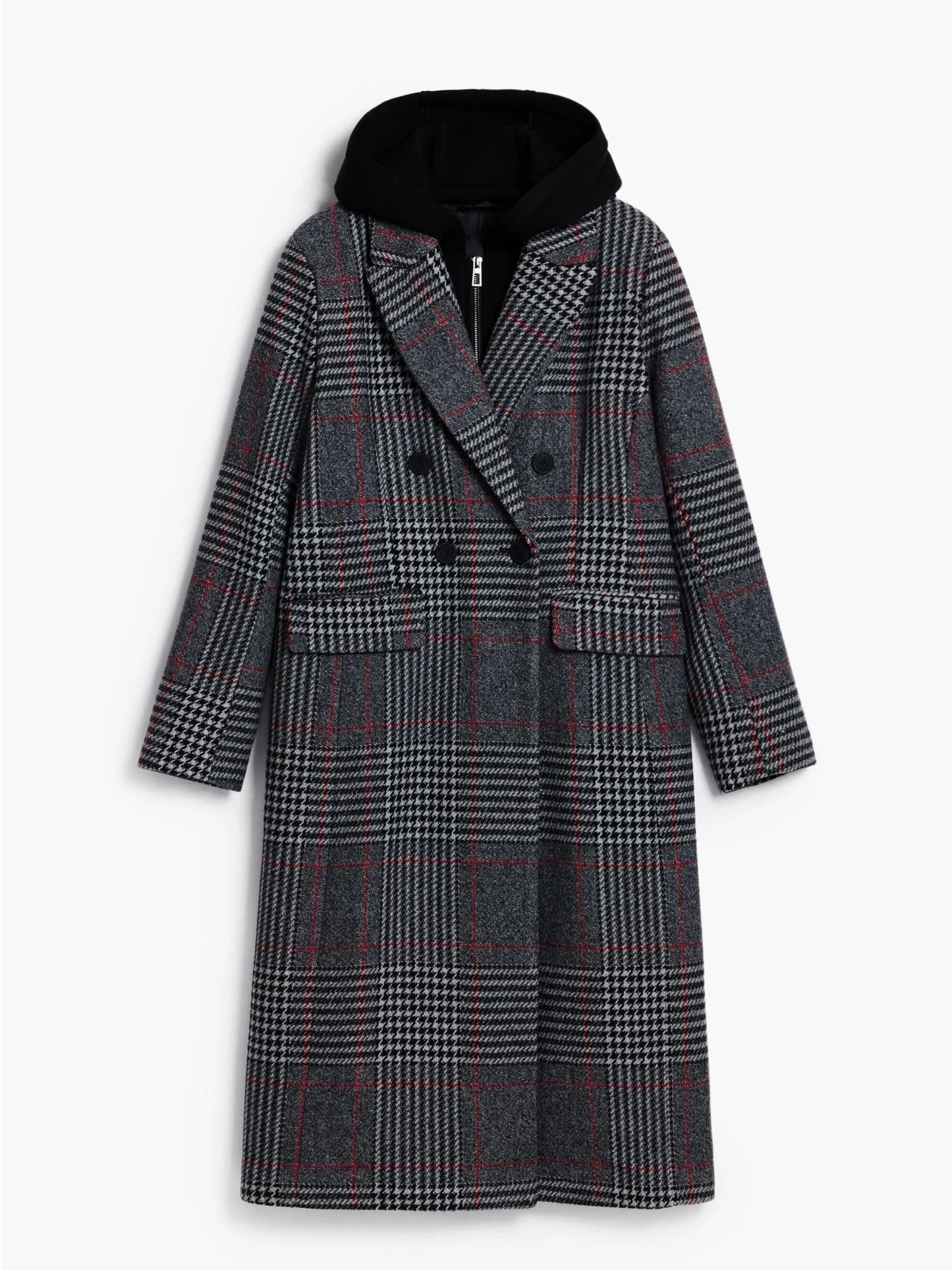 Desigual Cappotto tartan con cappuccio Donna Nero