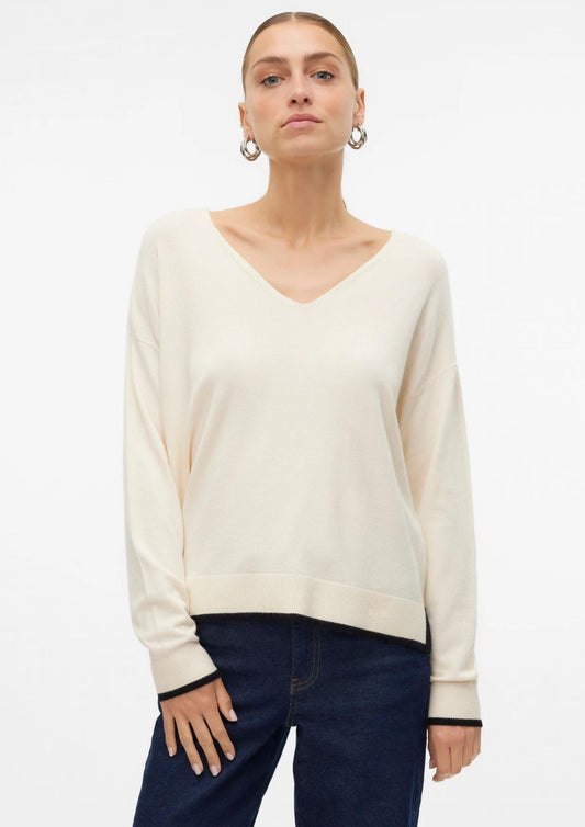 Vero Moda Maglione Donna Breeze Bianco Panna Con Dettagli Neri