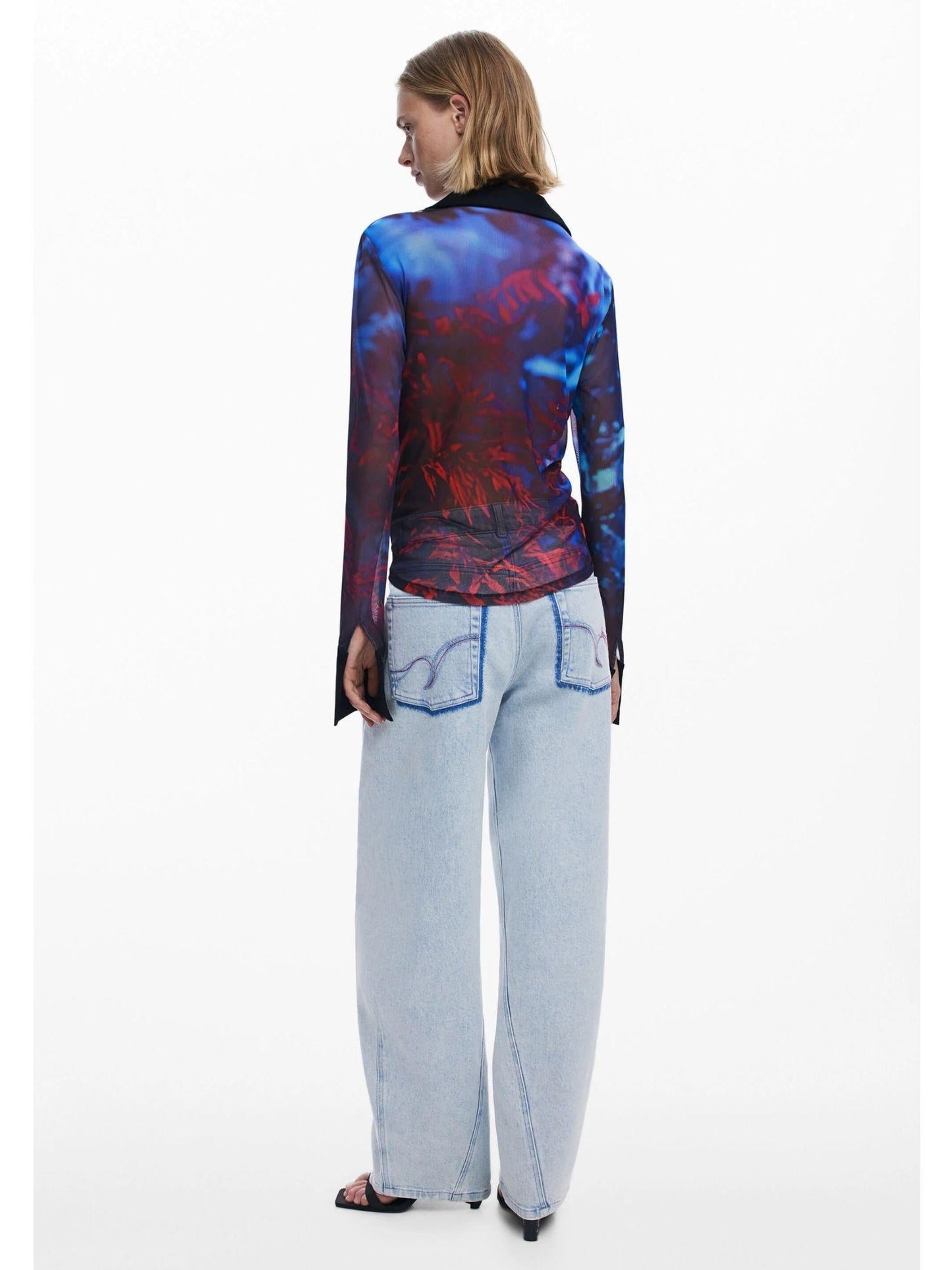 Desigual Maglietta abbottonata in chiffon Donna Nero