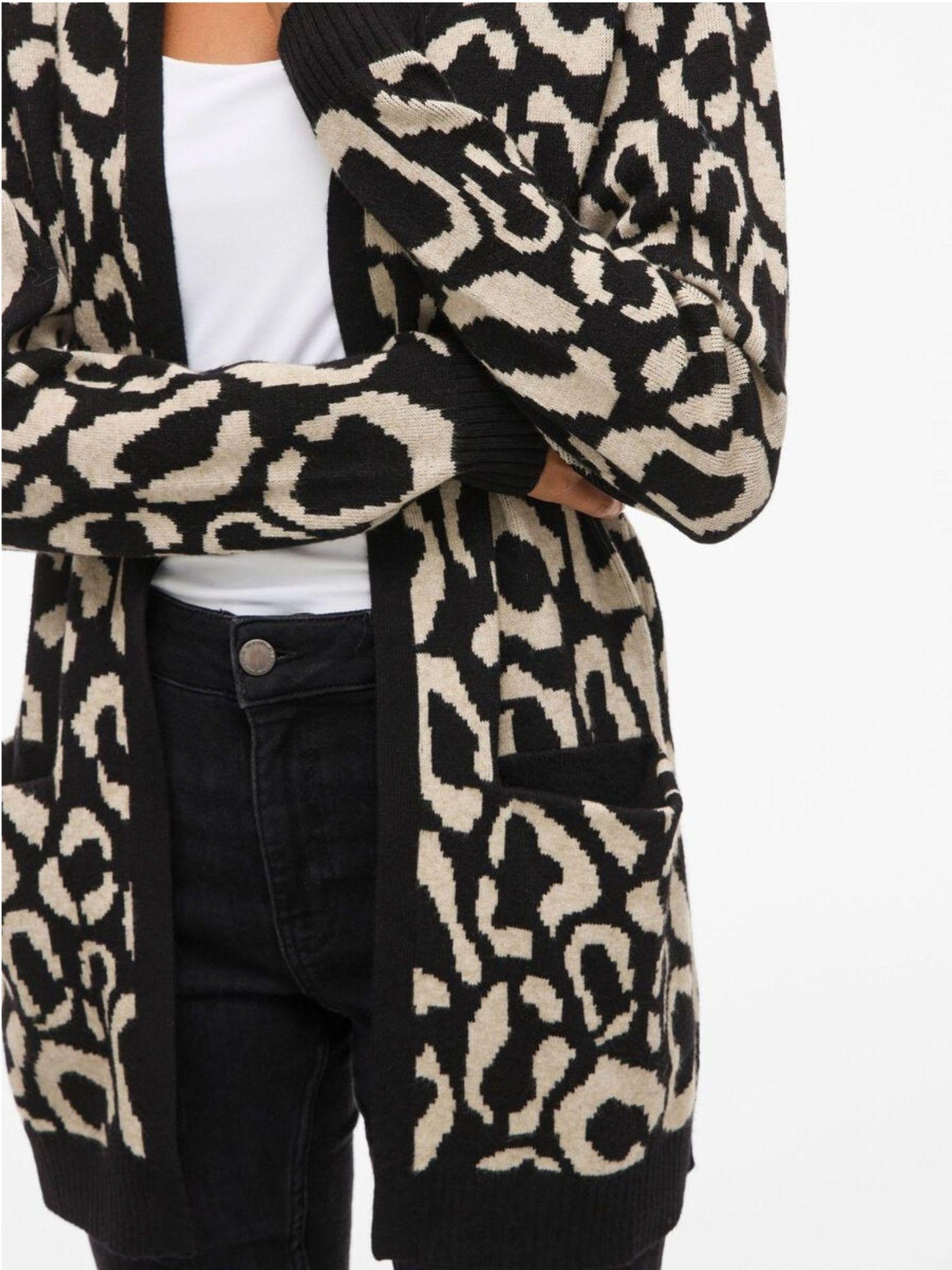 Vila Cardigan Donna Tif Animalier Nero