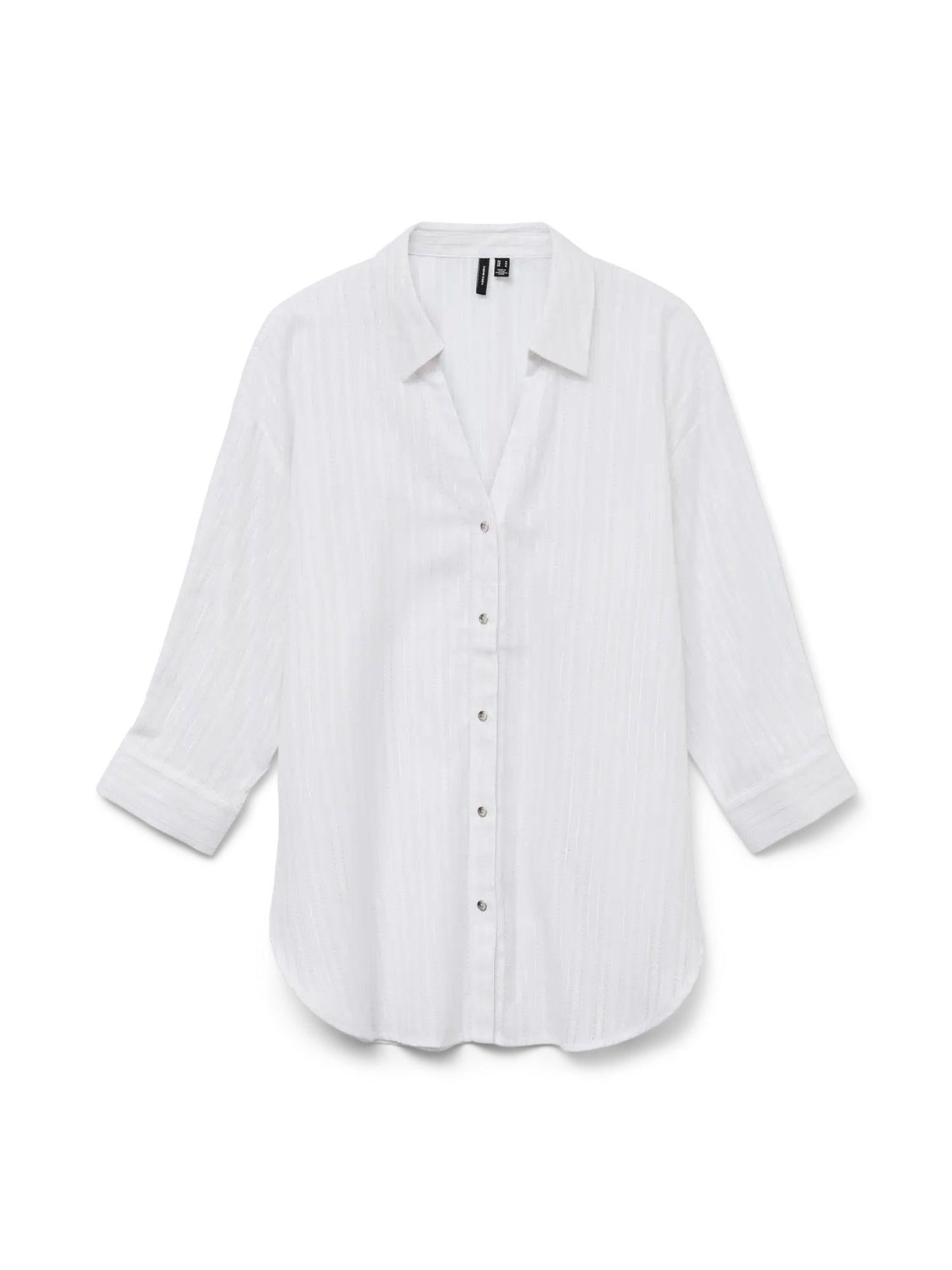 Vero Moda Camicia Donna Olla Maniche 3/4 Bright White Con Filo Lurex Argento