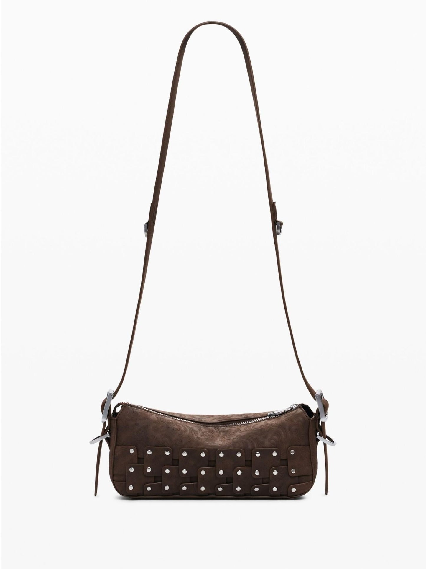 Desigual Piccola borsa baguette patch con borchie Donna Marrone