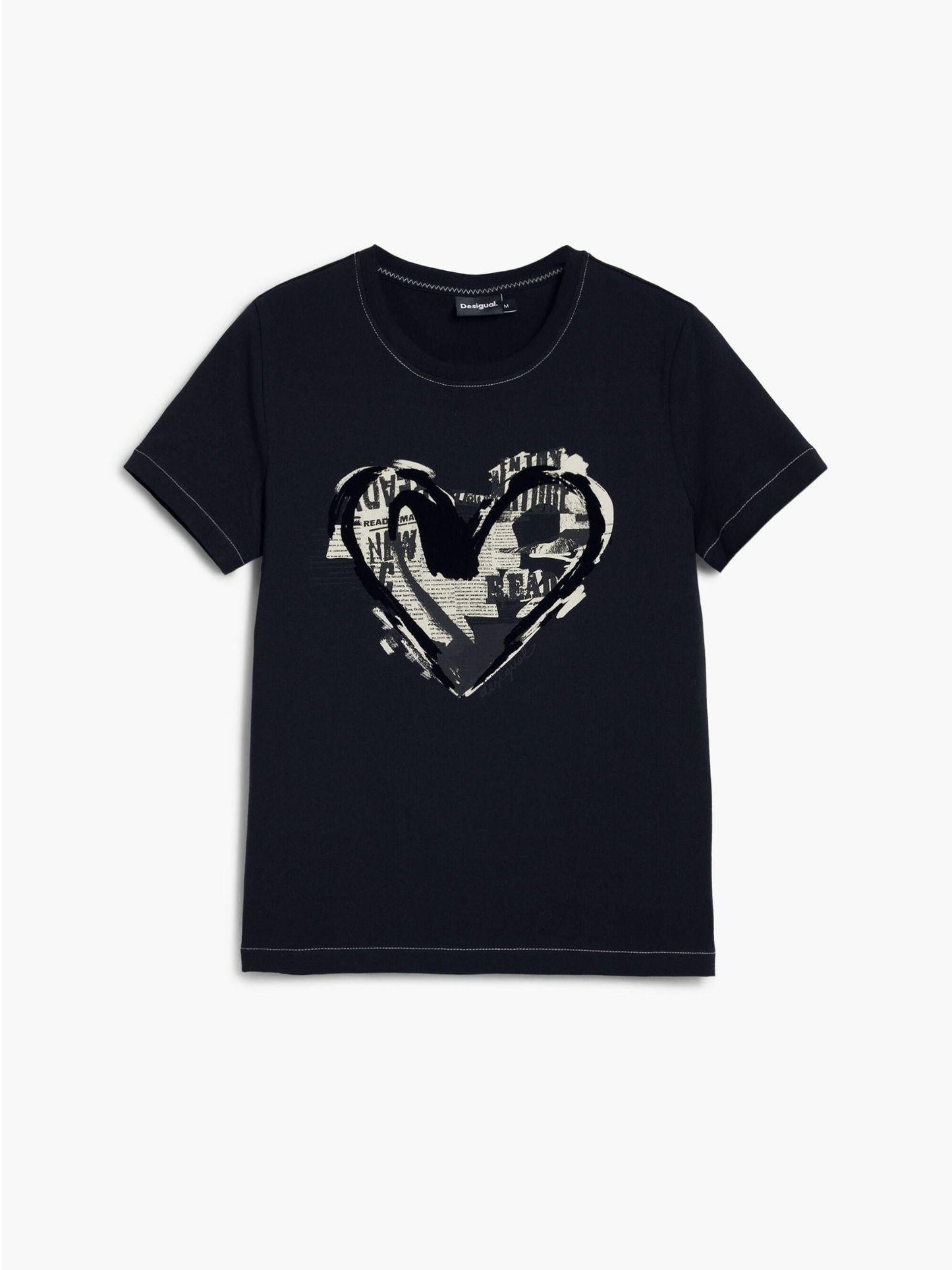 Desigual Maglietta cuore giornale Donna Nero