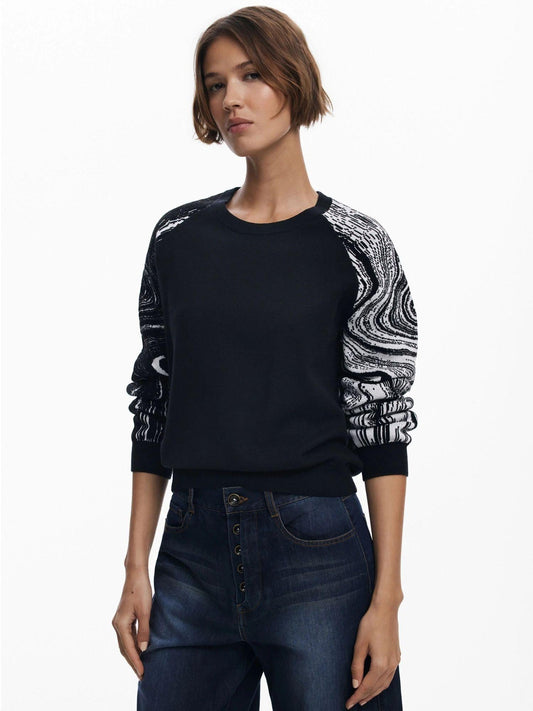 Desigual Maglione a maniche marmorizzate Donna Nero