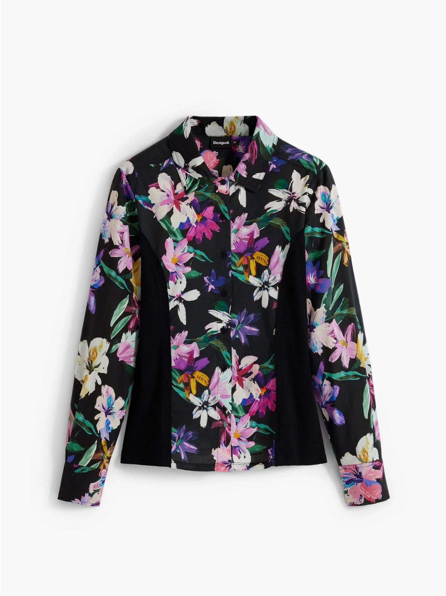 Desigual Camicia a fiori silhouette combinata Donna Nero